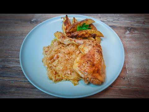 Baked Chicken Legs With Sauerkraut | Served With Potatoes