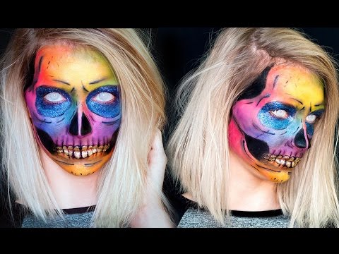 Rainbow SKULL Halloween makeup tutorial!