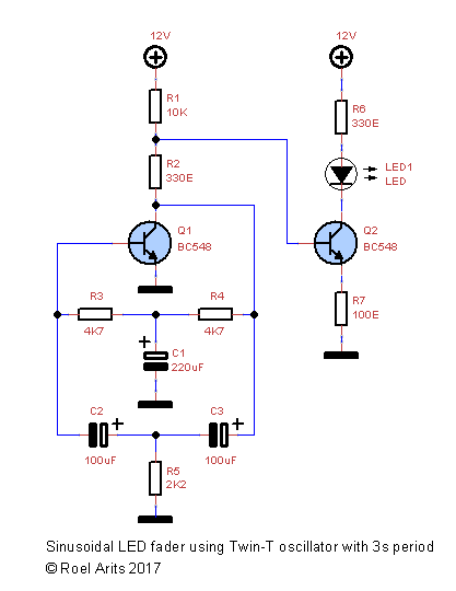Sinusoidal LED fader using twin-T oscillator.png