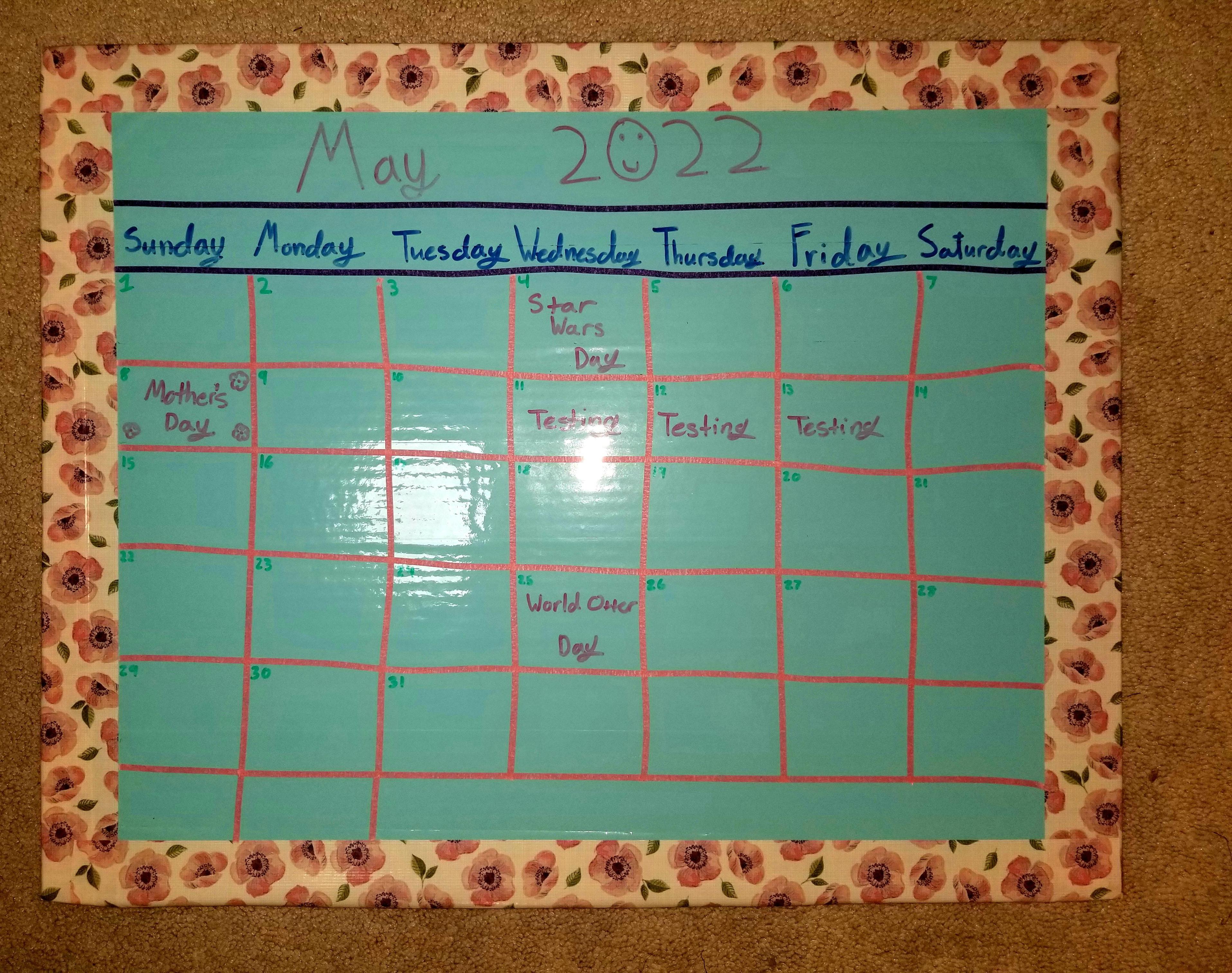 Duct Tape Reusable Calendar