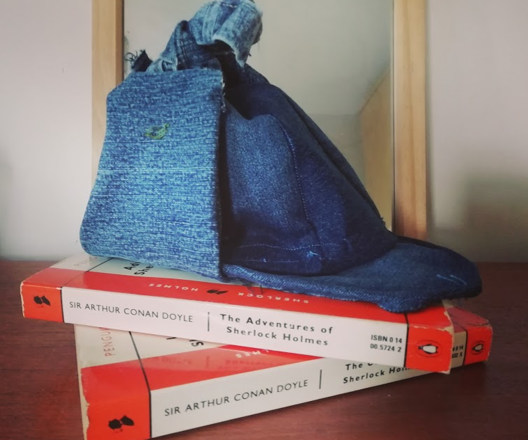 How to Make a Deerstalker Hat Out of Denim and a Shopping Bag.