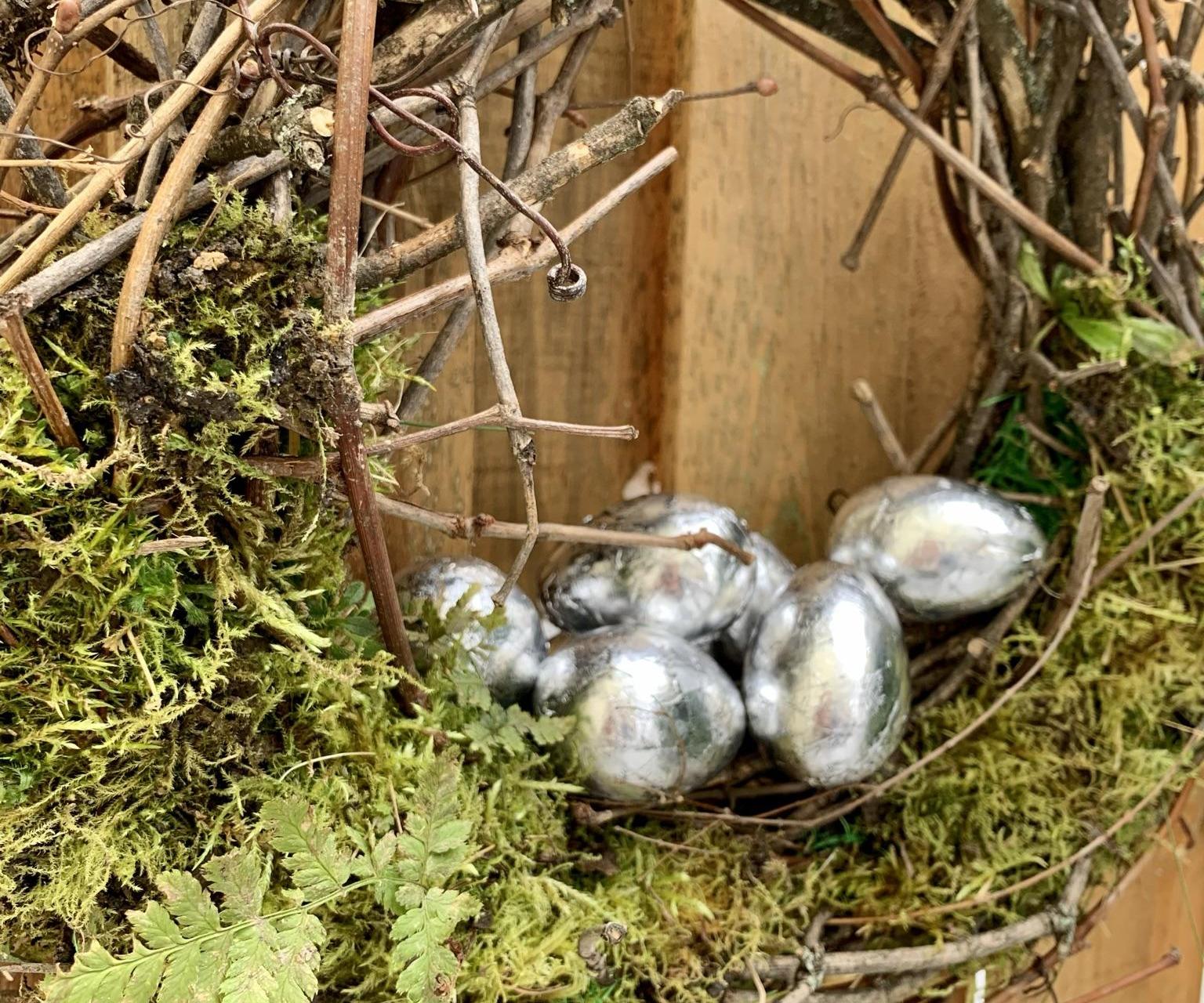 Spring Easter Wreath Nest With Silver Eggs