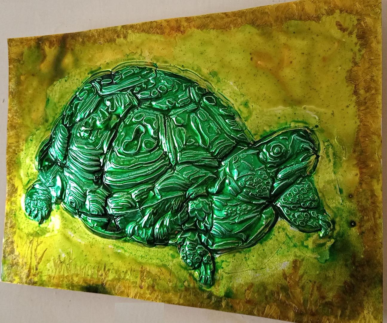 How to Make Turtle Embossed Painting|Metal Art