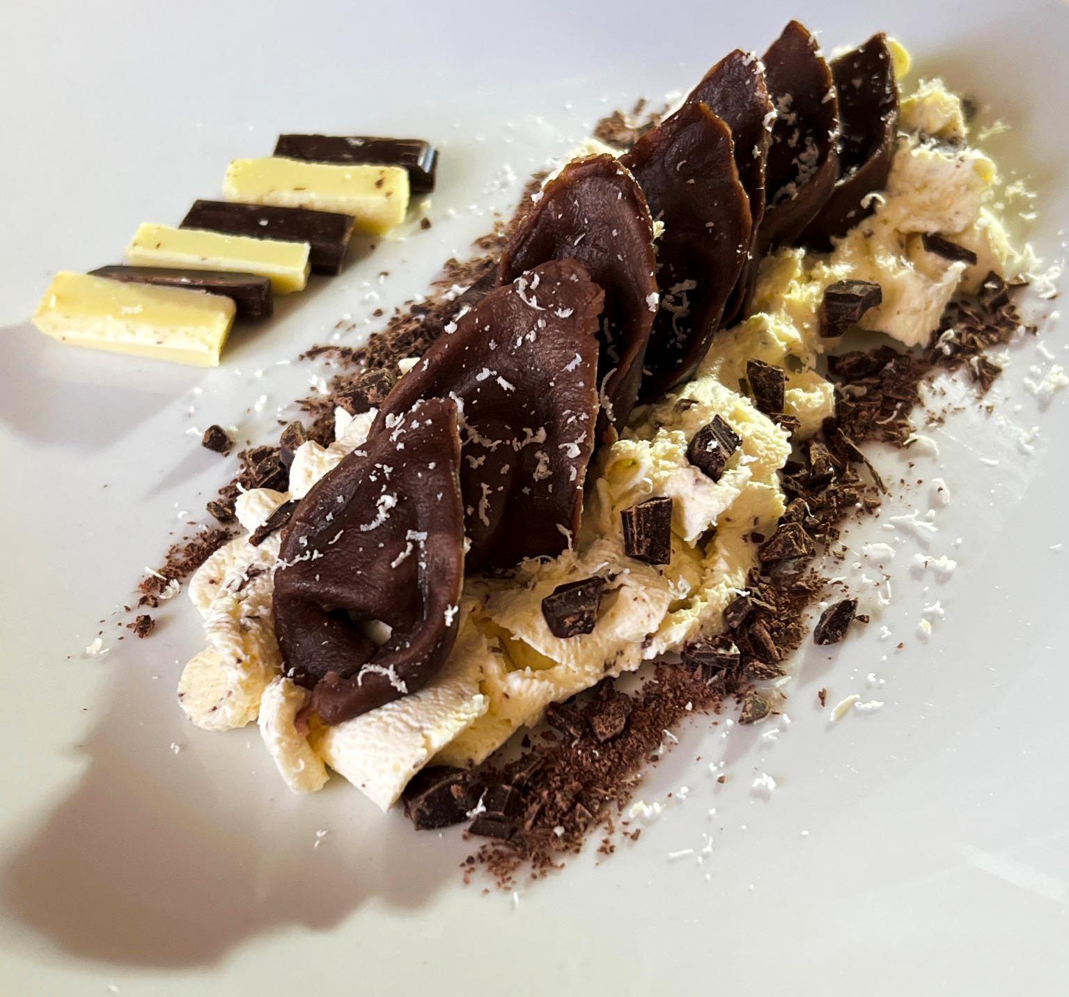 Chocolate Tortellini Filled With Coconut and White Chocolate