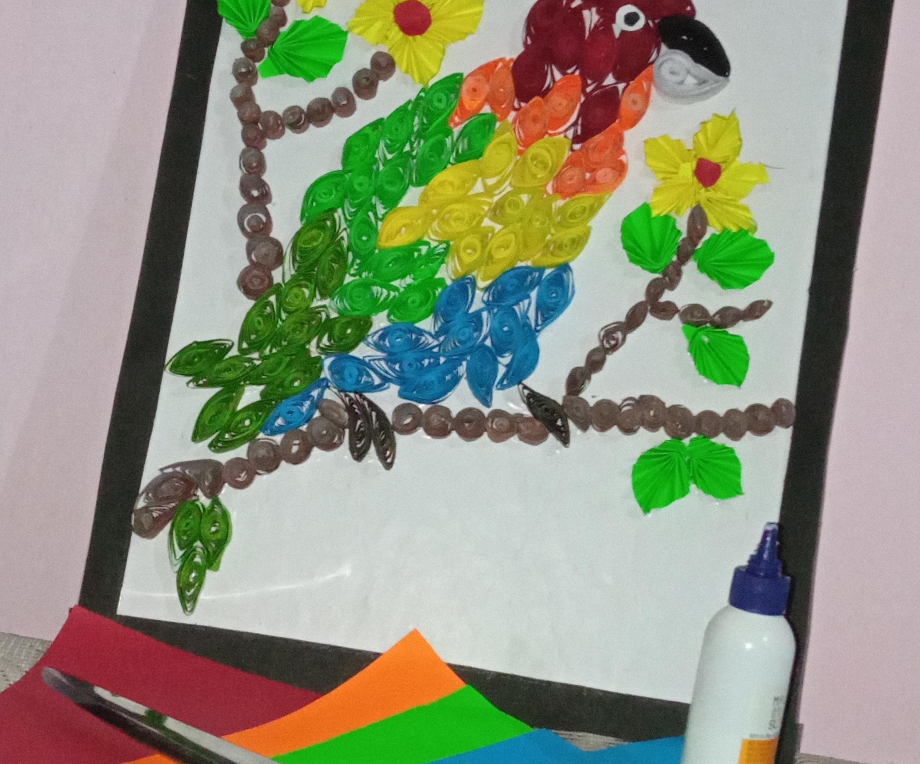 Colourfull Rainbow Parrot With Quilling Art by Anjali Mahato.