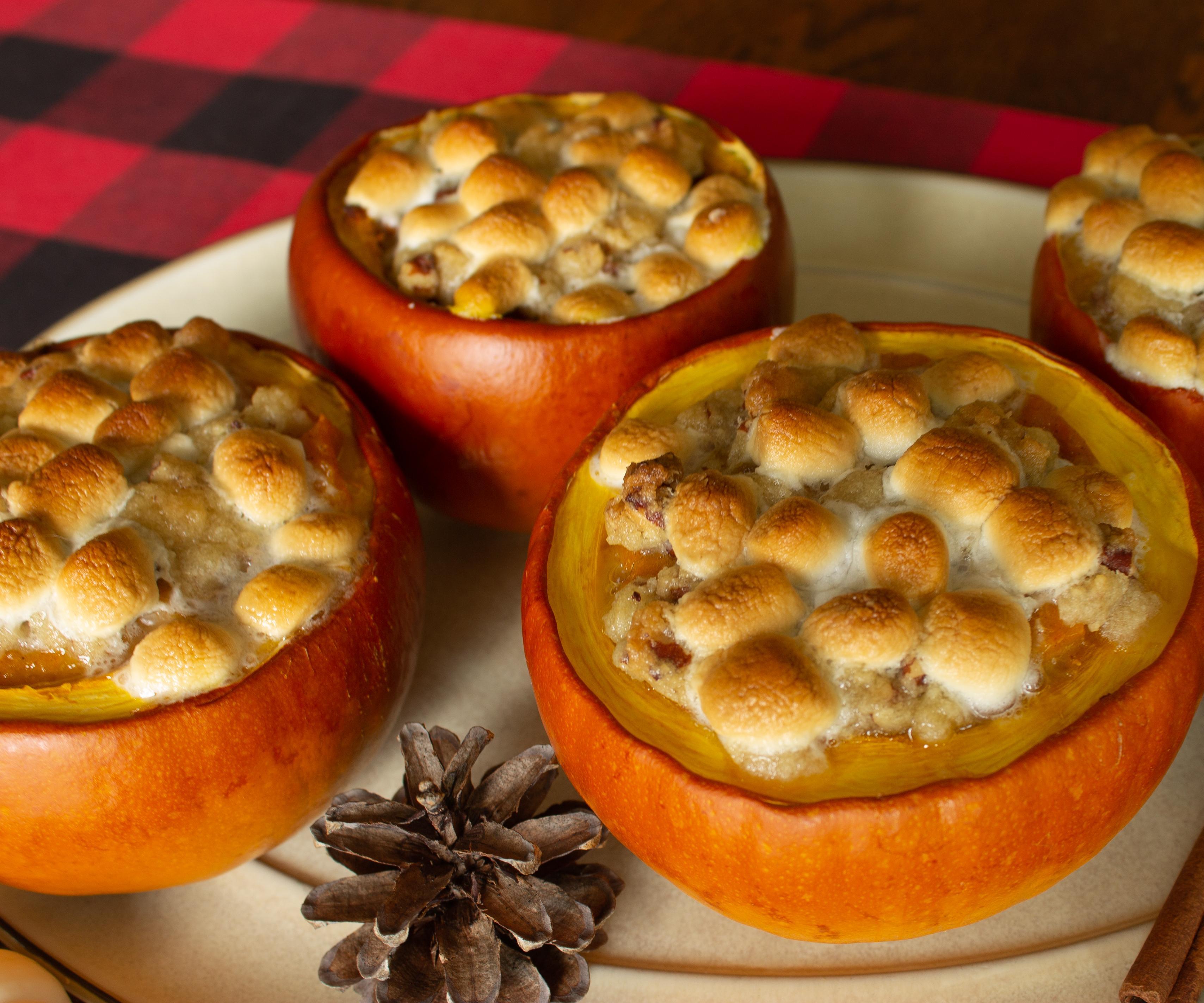Sweet Potato Casserole in a Pumpkin Bowl