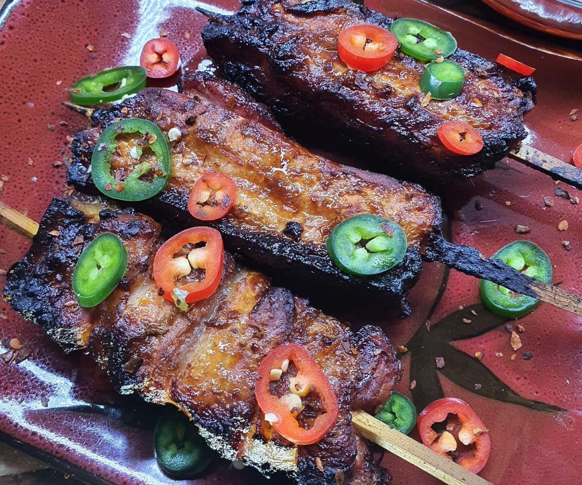 Sriracha Miso Pork Belly Skewers