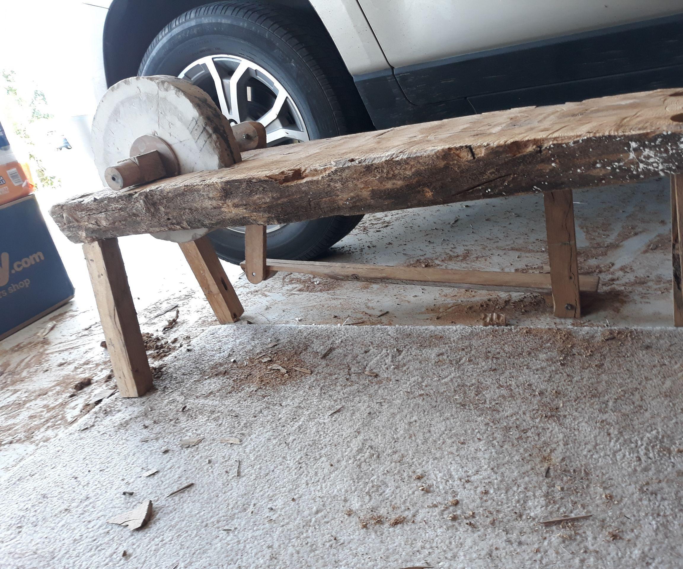 Old Fashioned Grinding Wheel Bench