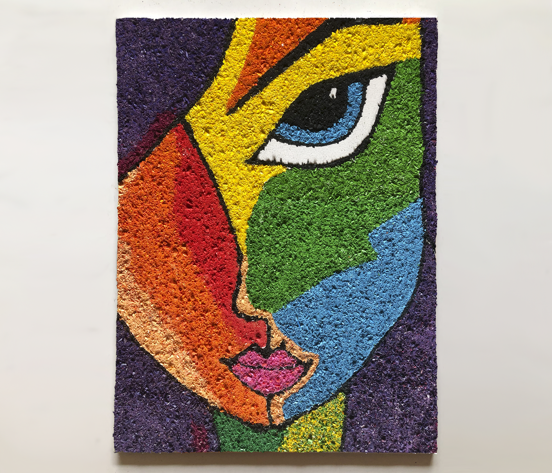 Cubist Face With Crushed Crayon