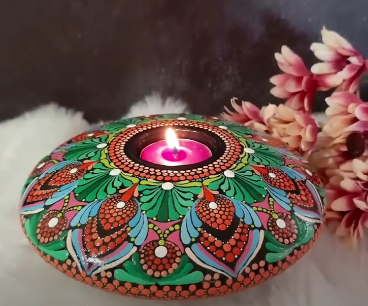 How to Decorate Cement Tealight Candle Holder Using Dot Mandala | Dot Mandala for Beginners 