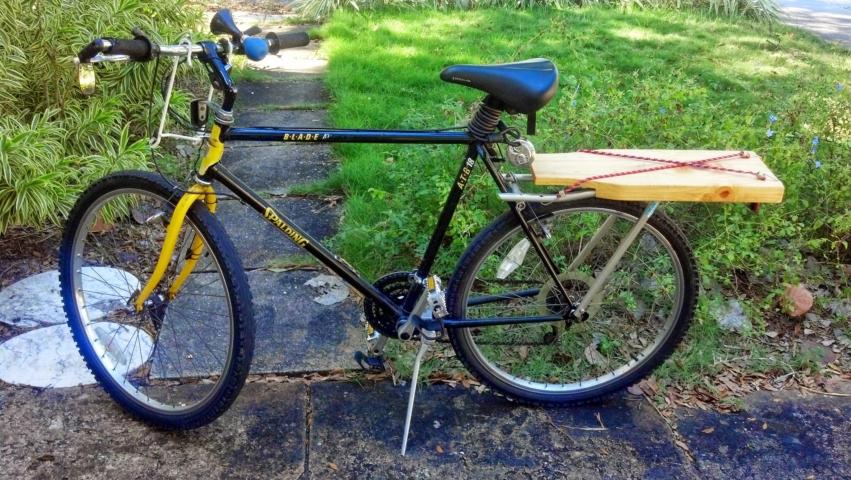 Build a Cargo Rack for Your Bike From a Crutch and a Wood Plank No Welding