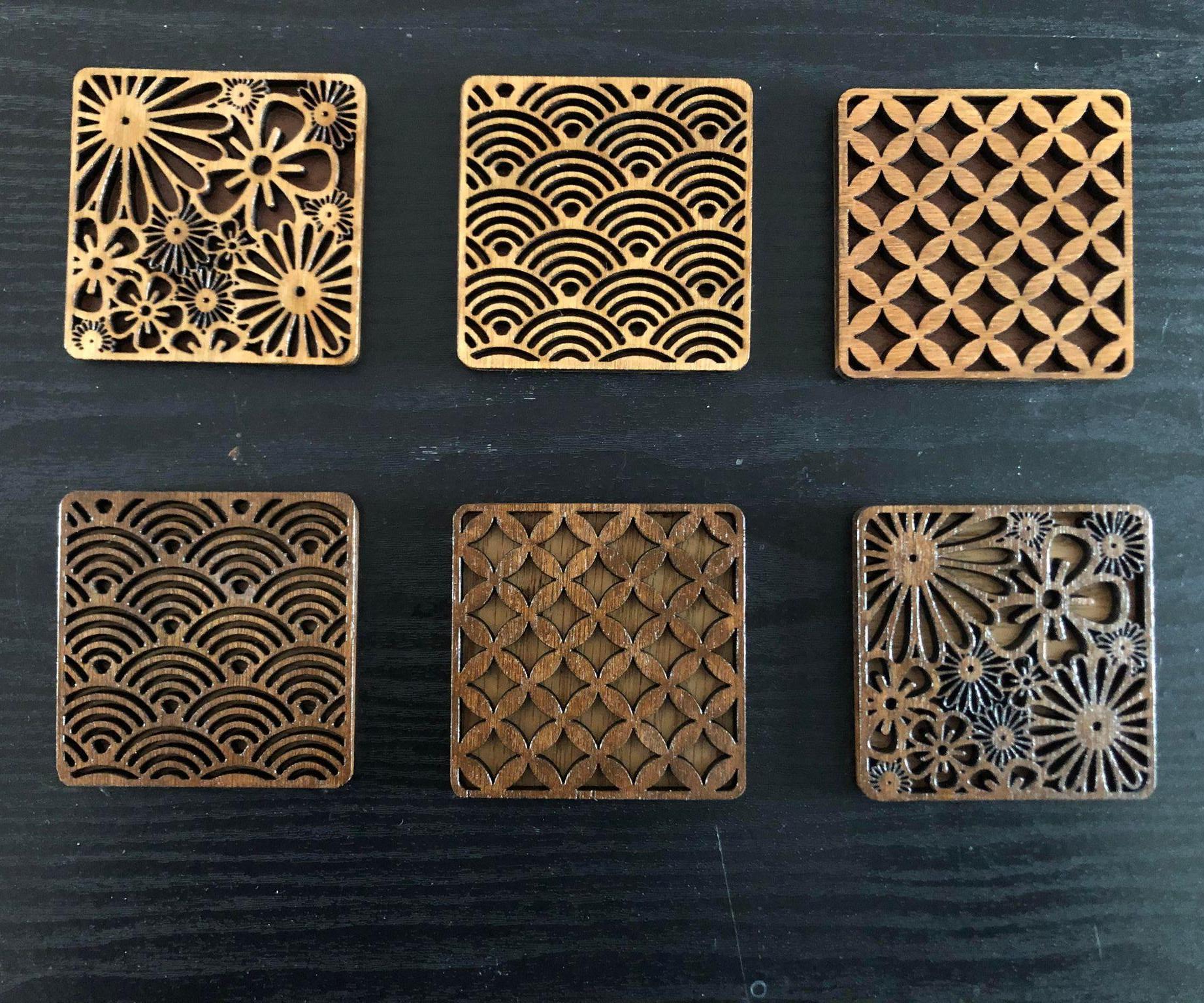 Japanese Style Laser Cut Wood Coasters