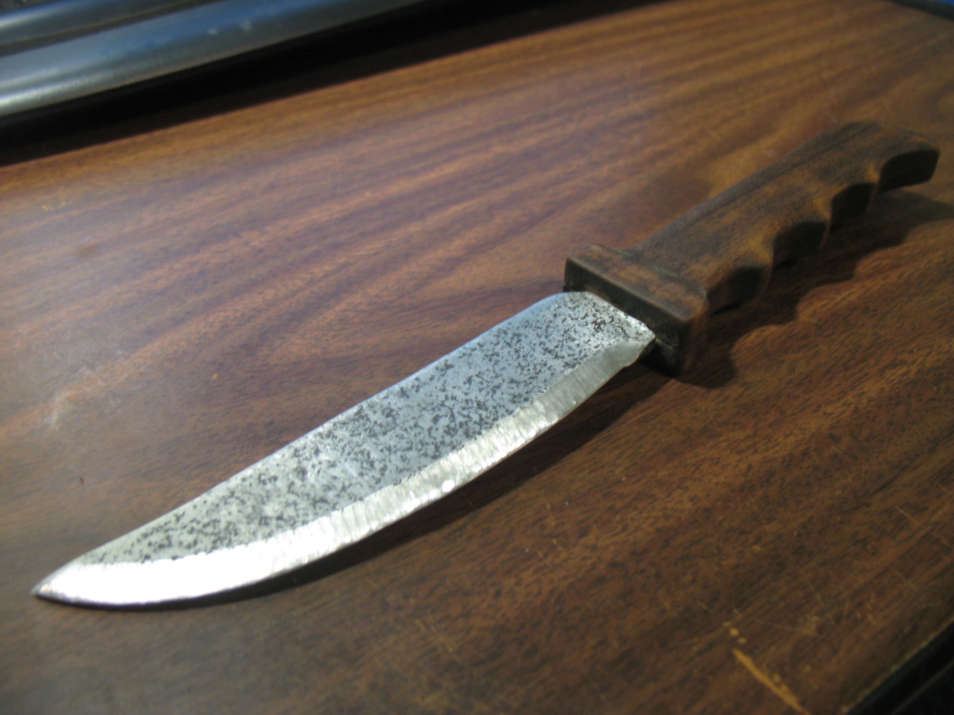 Homemade Steel Knife with Carved Handle