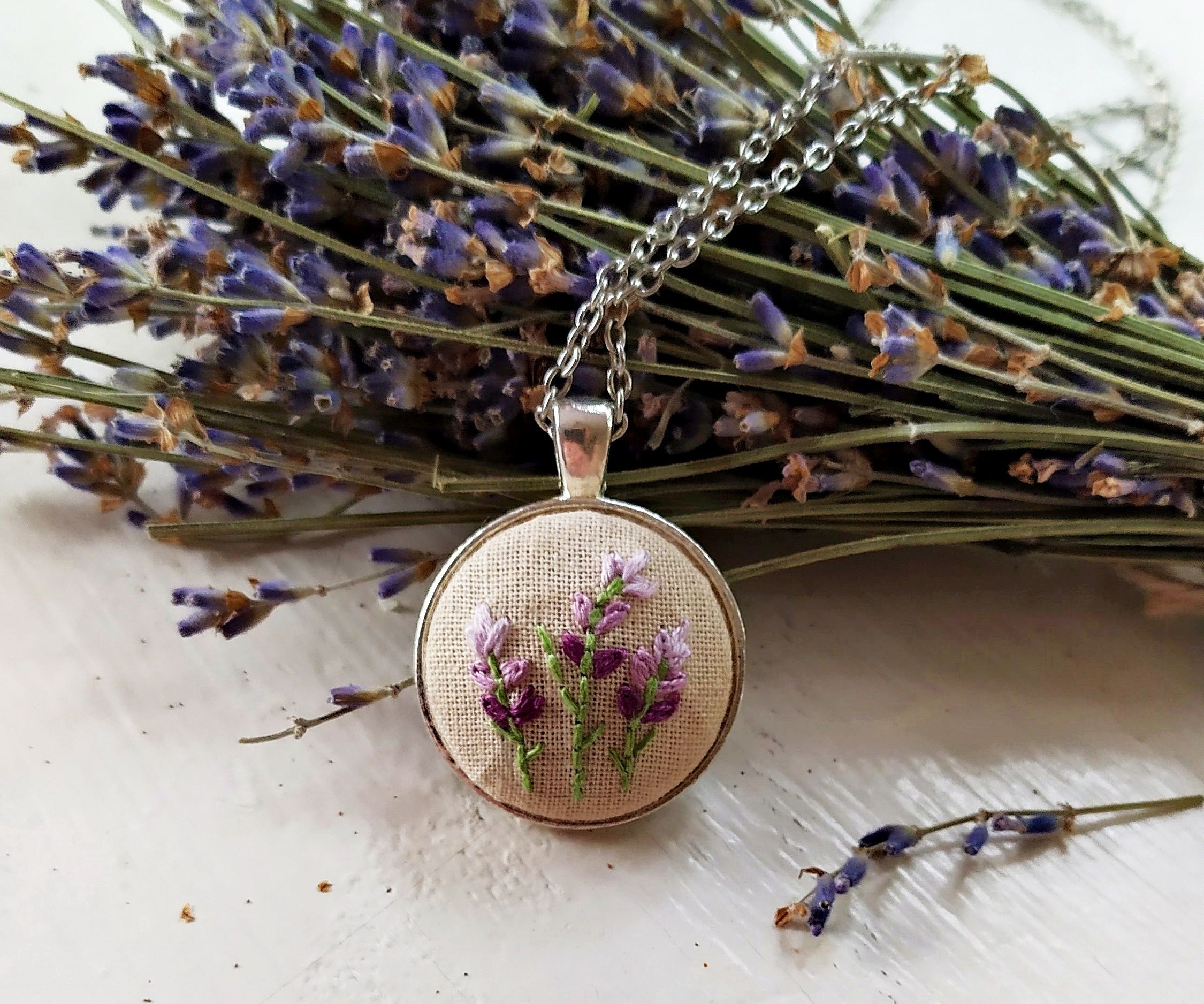 Lavender Field Embroidery Necklace 