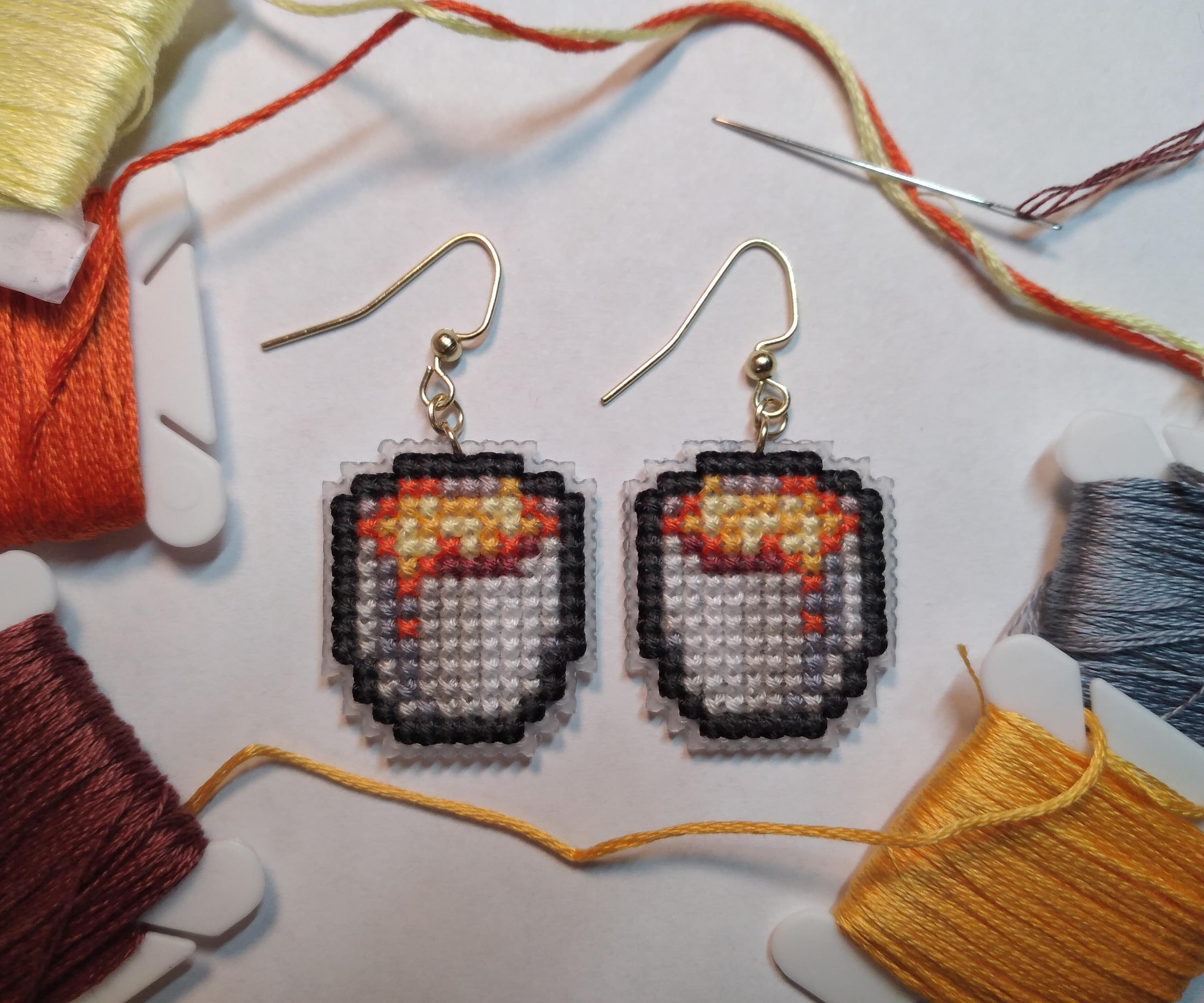 Cross-Stitch Minecraft Earrings (Double Sided) (WITH PATTERN)