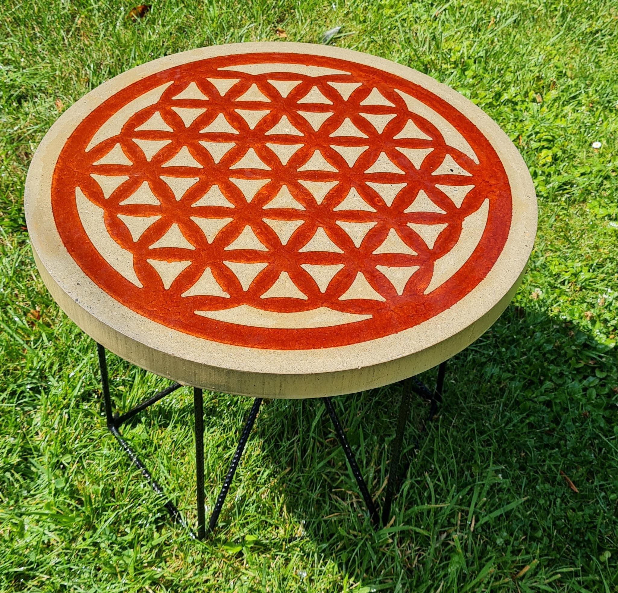 Concrete Table With Flower of Life in Resin