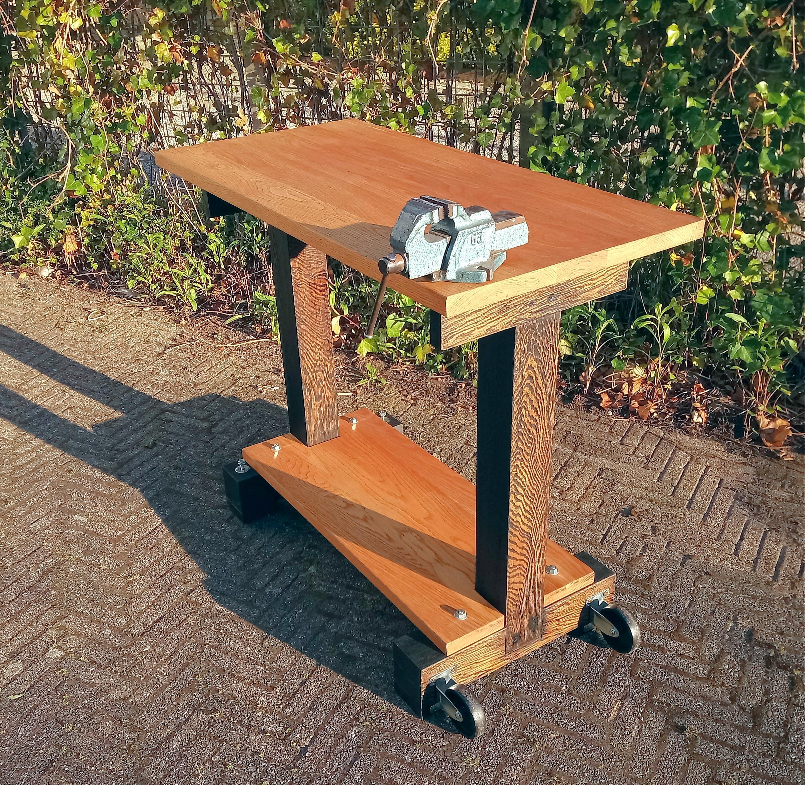 Traveler Workbench With Adjustable Feet and Cerused Oak Legs