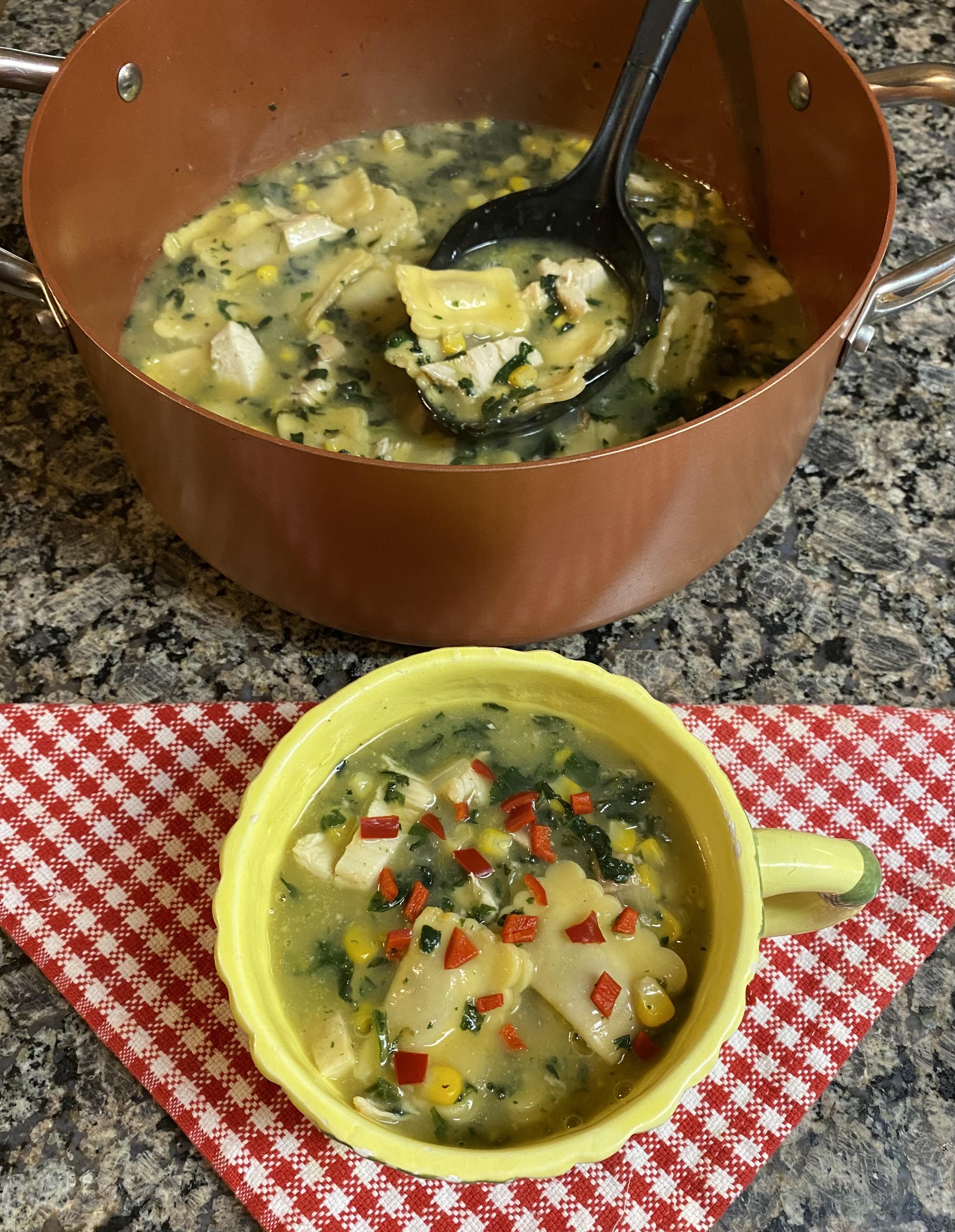 Southwest Chicken & Cheese Ravioli Soup