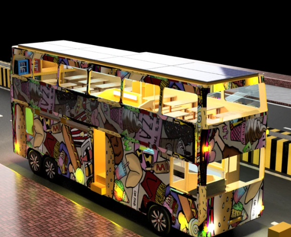 Double Decker Bus Converted Into a Moving Restaurant