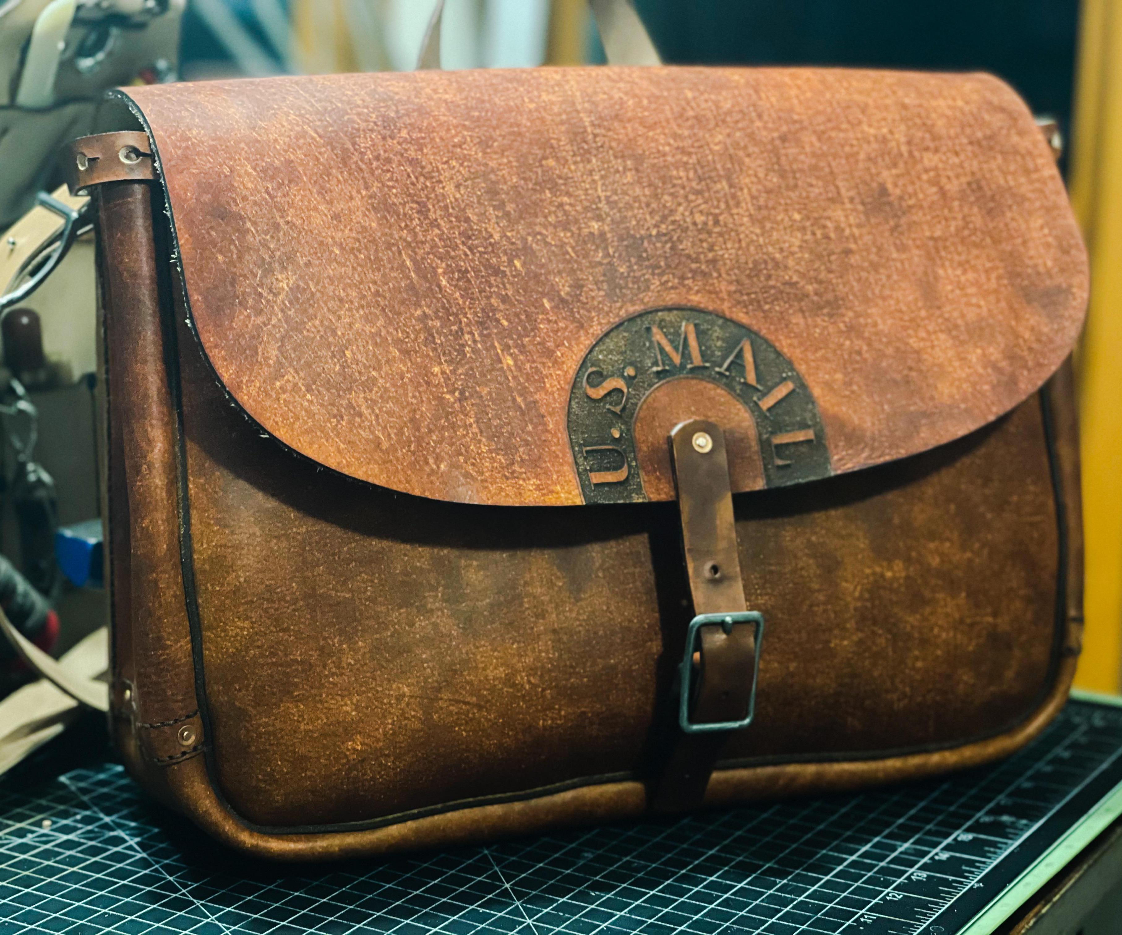 Vintage Laser-Cut Leather US Mail Bag