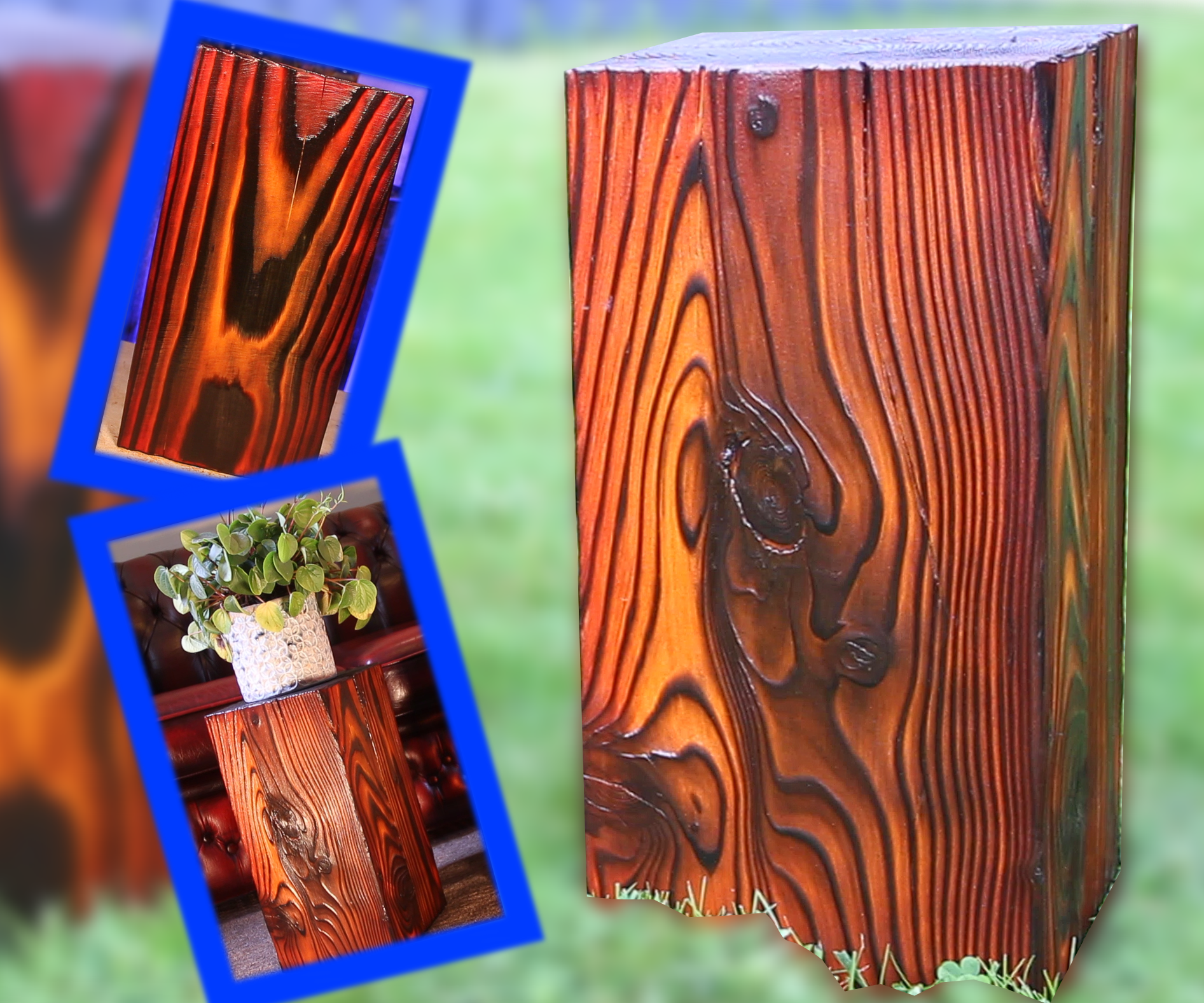 Burned and Stained Wood Stools