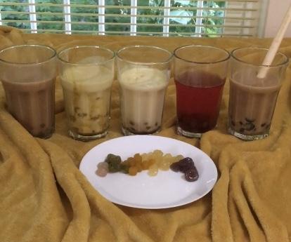 Rainbow Bubble Tea Made With Fruit.( Rainbow Tapioca)