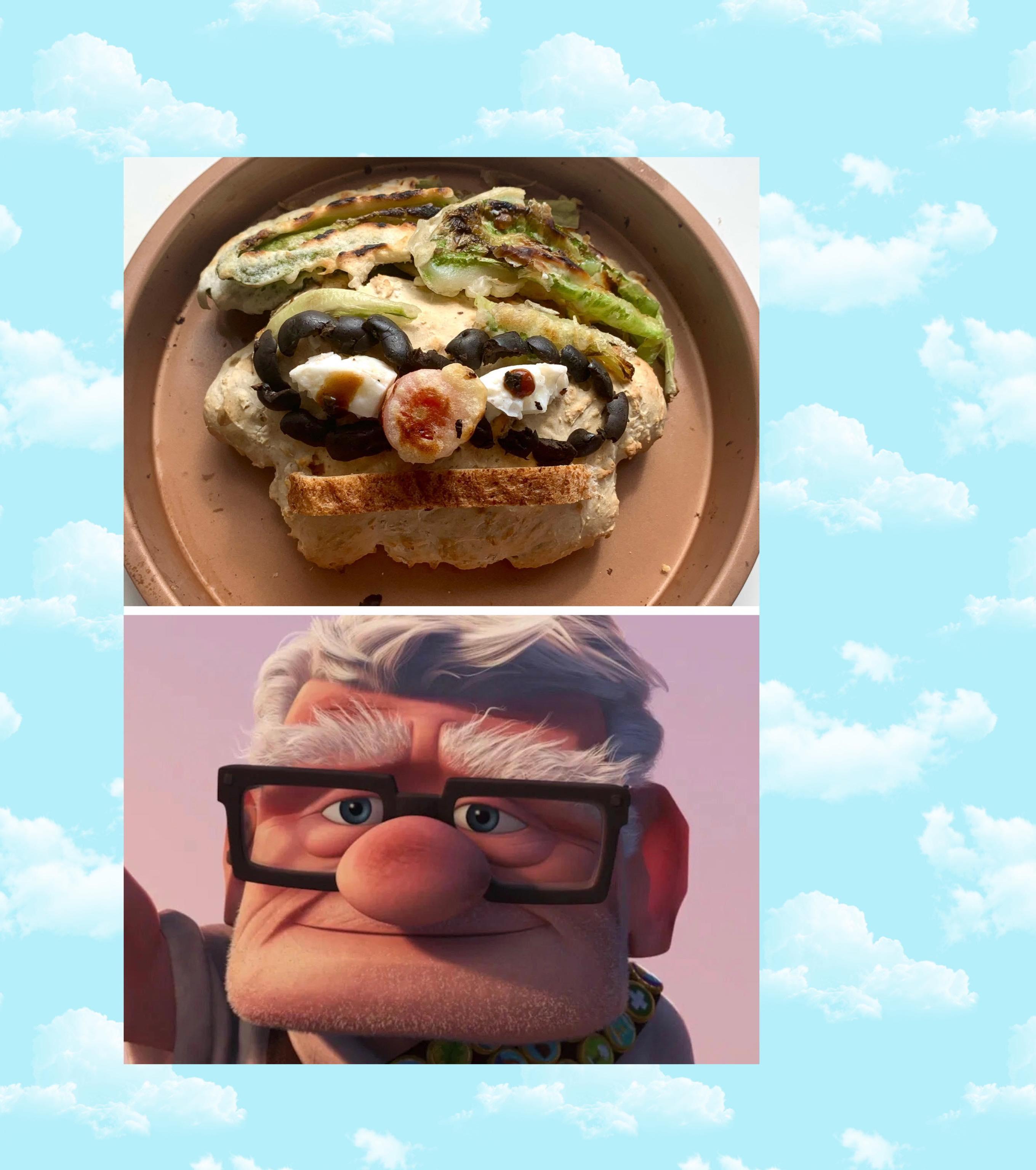 Carl Fredricksen From Pixar’s Up As an Open-Faced Tempura Lettuce Sandwich