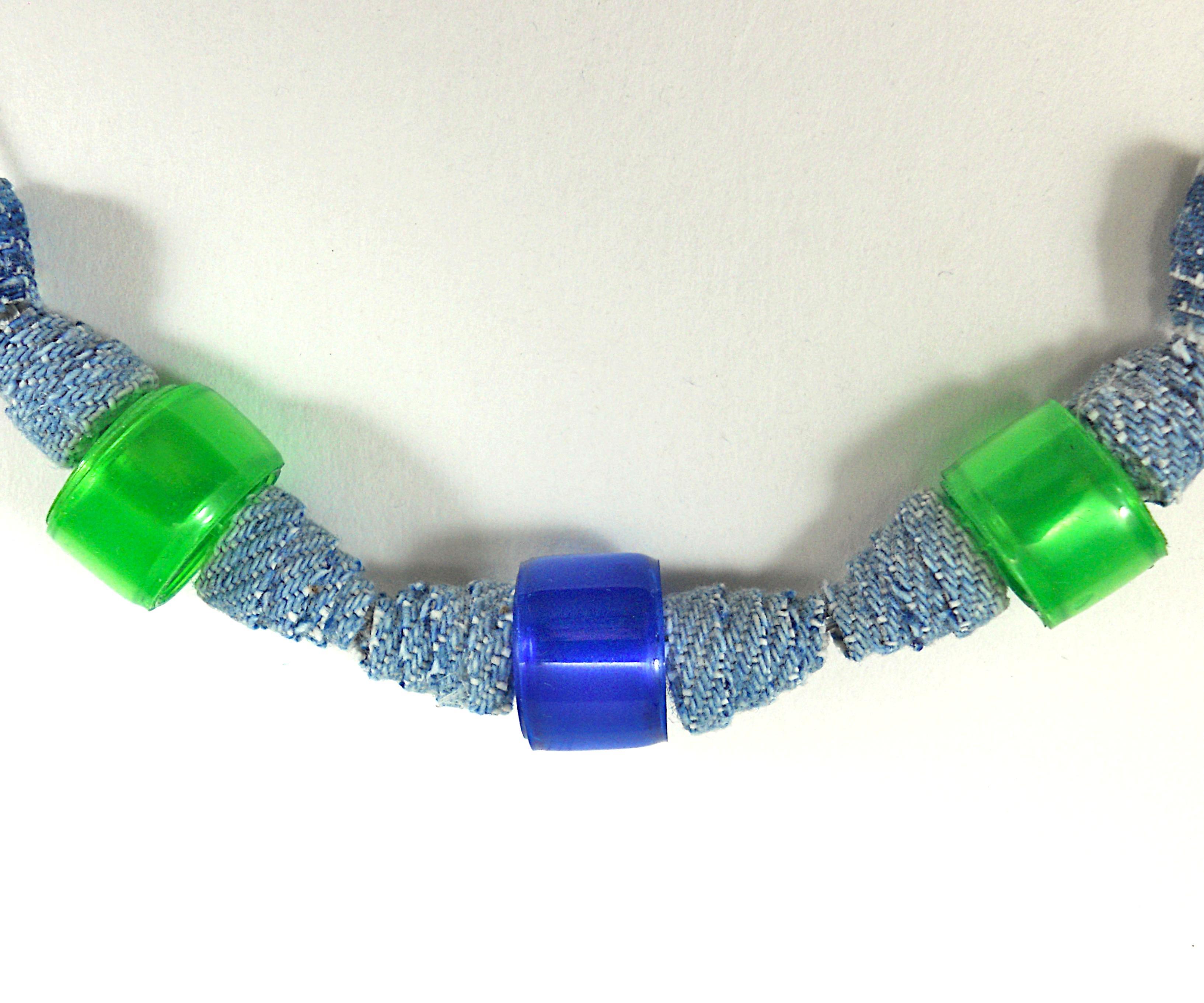 Beaded Necklace From Old Jeans and Plastic Bottles
