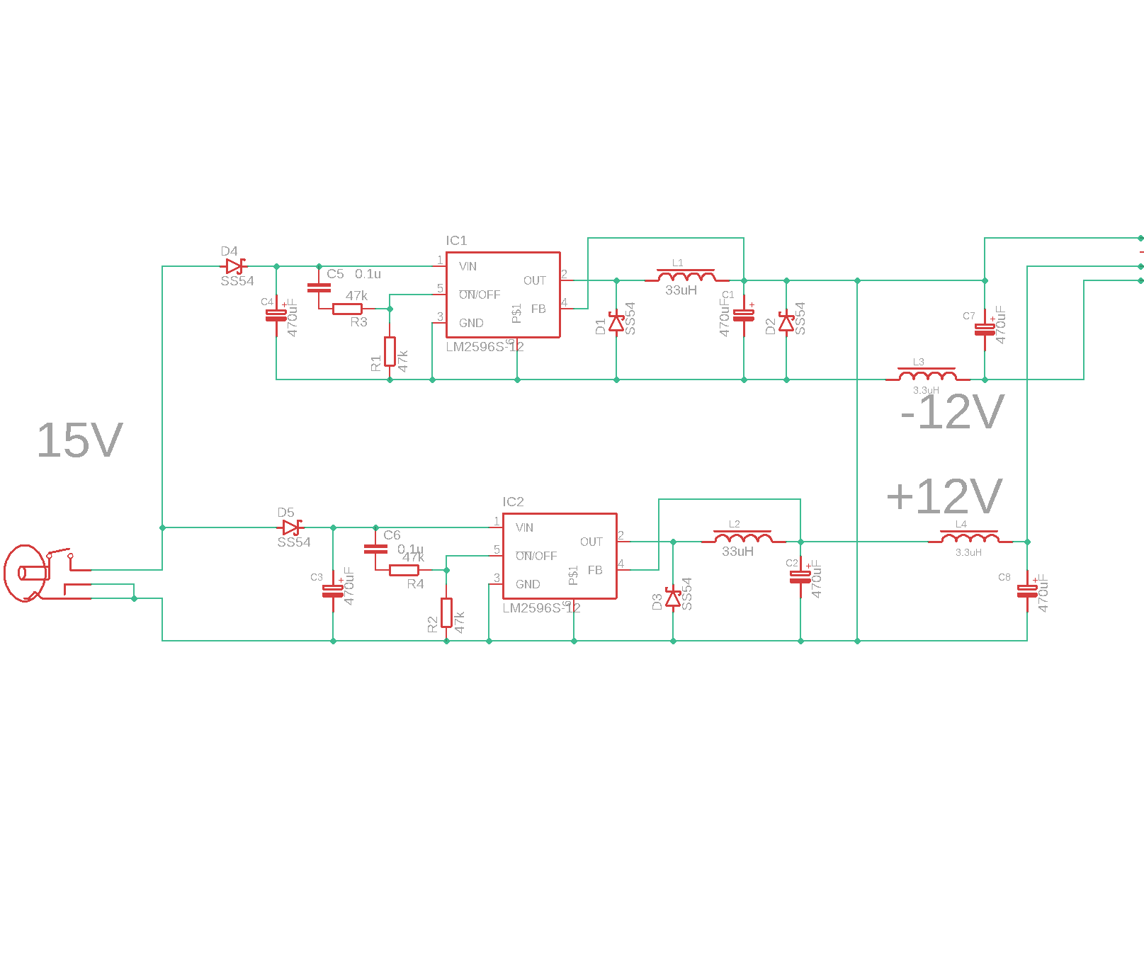 Dual Power Supply From Single (+-12V/+-1A From Single 15V)