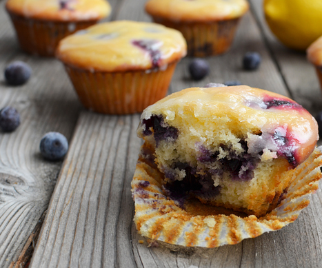 Lemon-Glazed Blueberry Yogurt Muffins