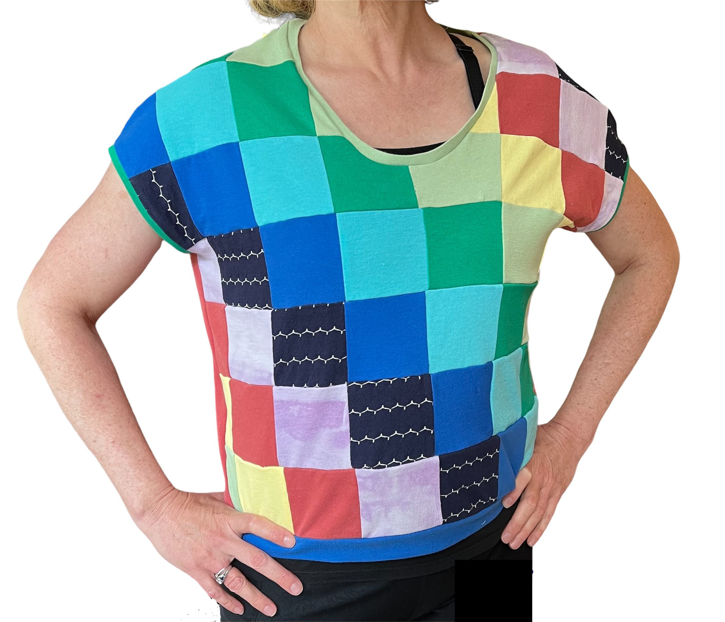 Squared Quilt-block Rainbow T-shirt From Old Tees