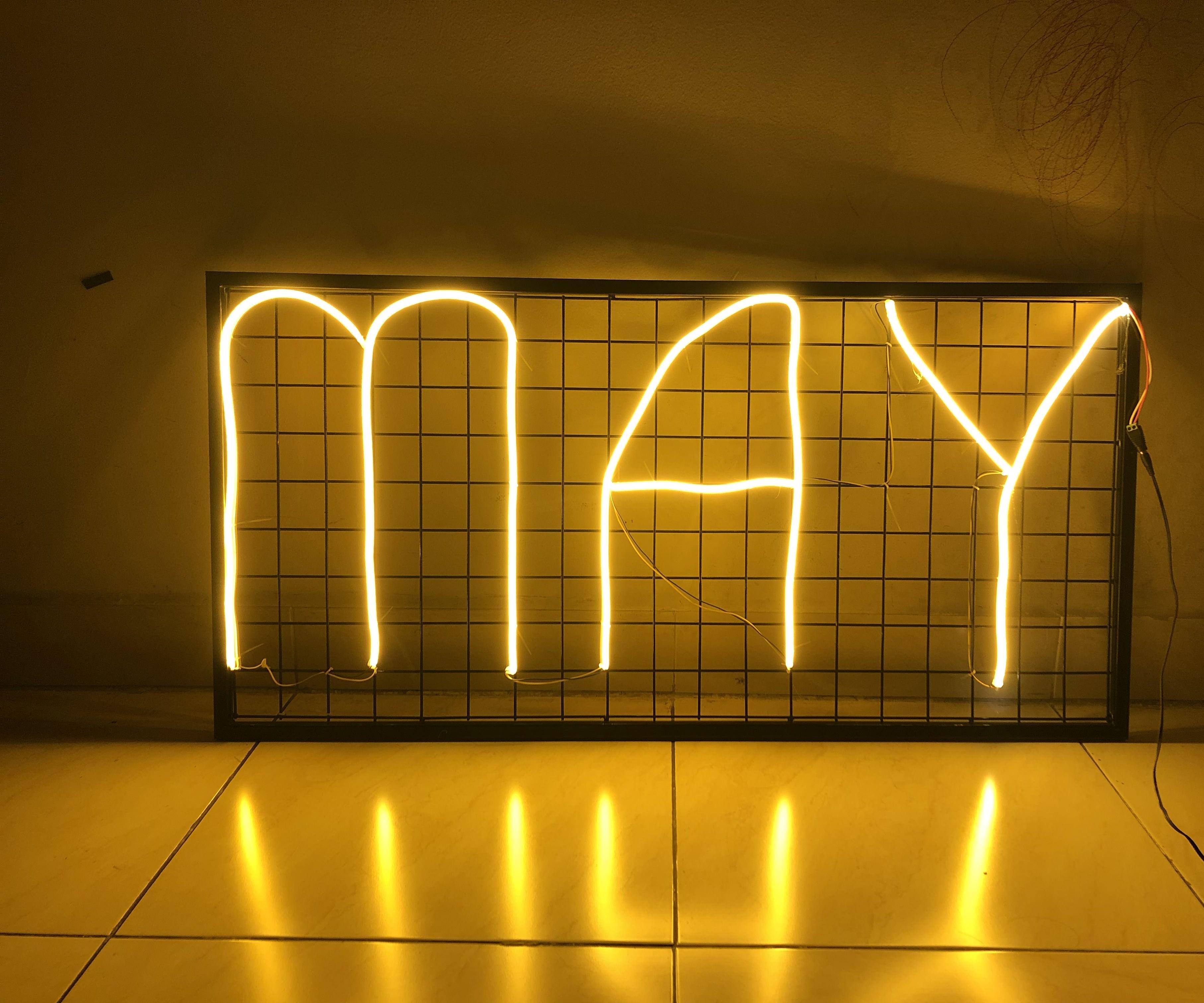 Led Neon Sign With Wall Grid