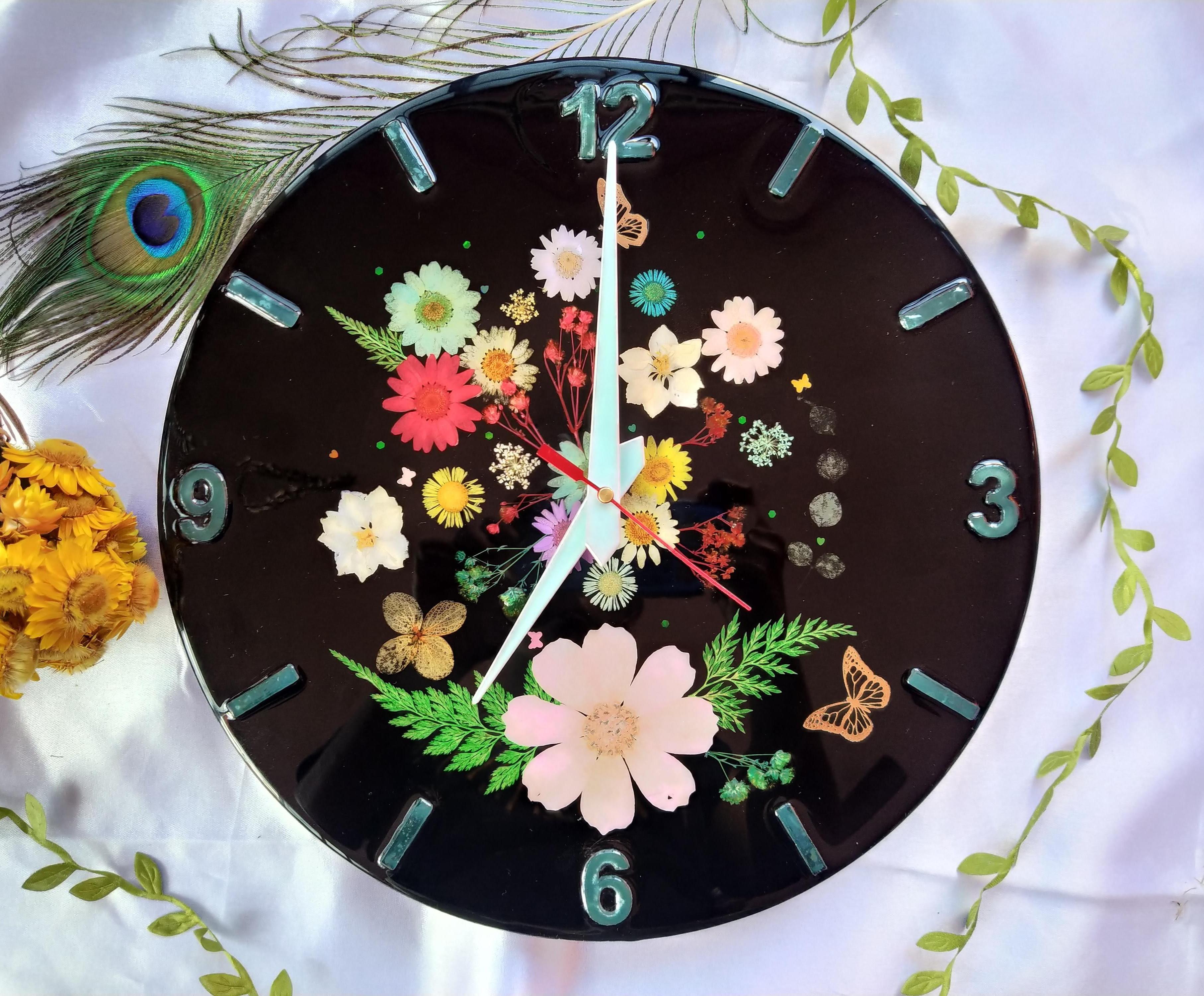 Glow in Dark Resin Floral Clock