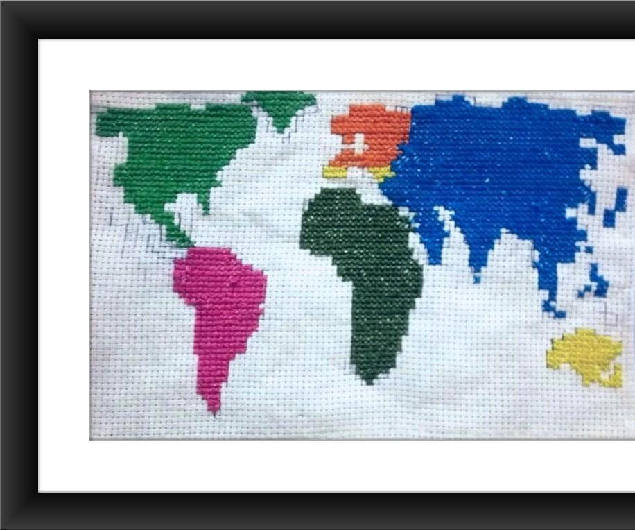 A Creative World Map Made of Aida Clothes