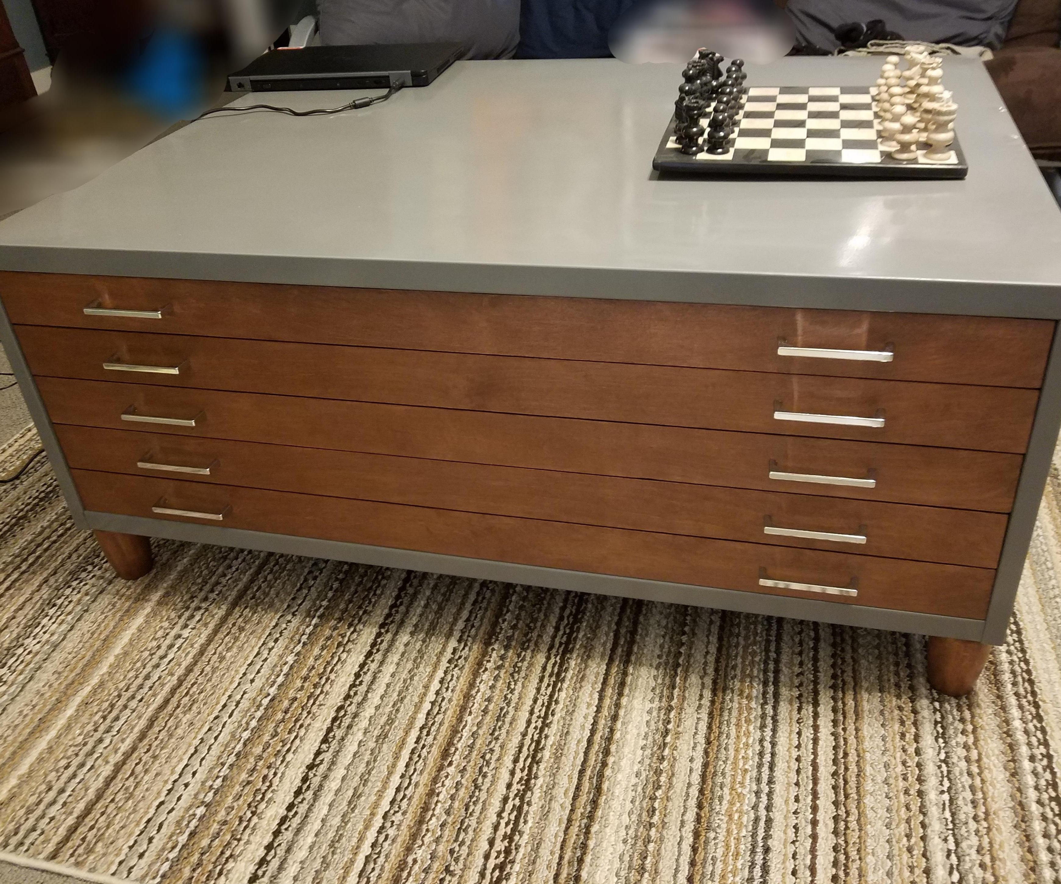 Mid-Century Modern Coffee Table (with Wood Veneer Drawers))