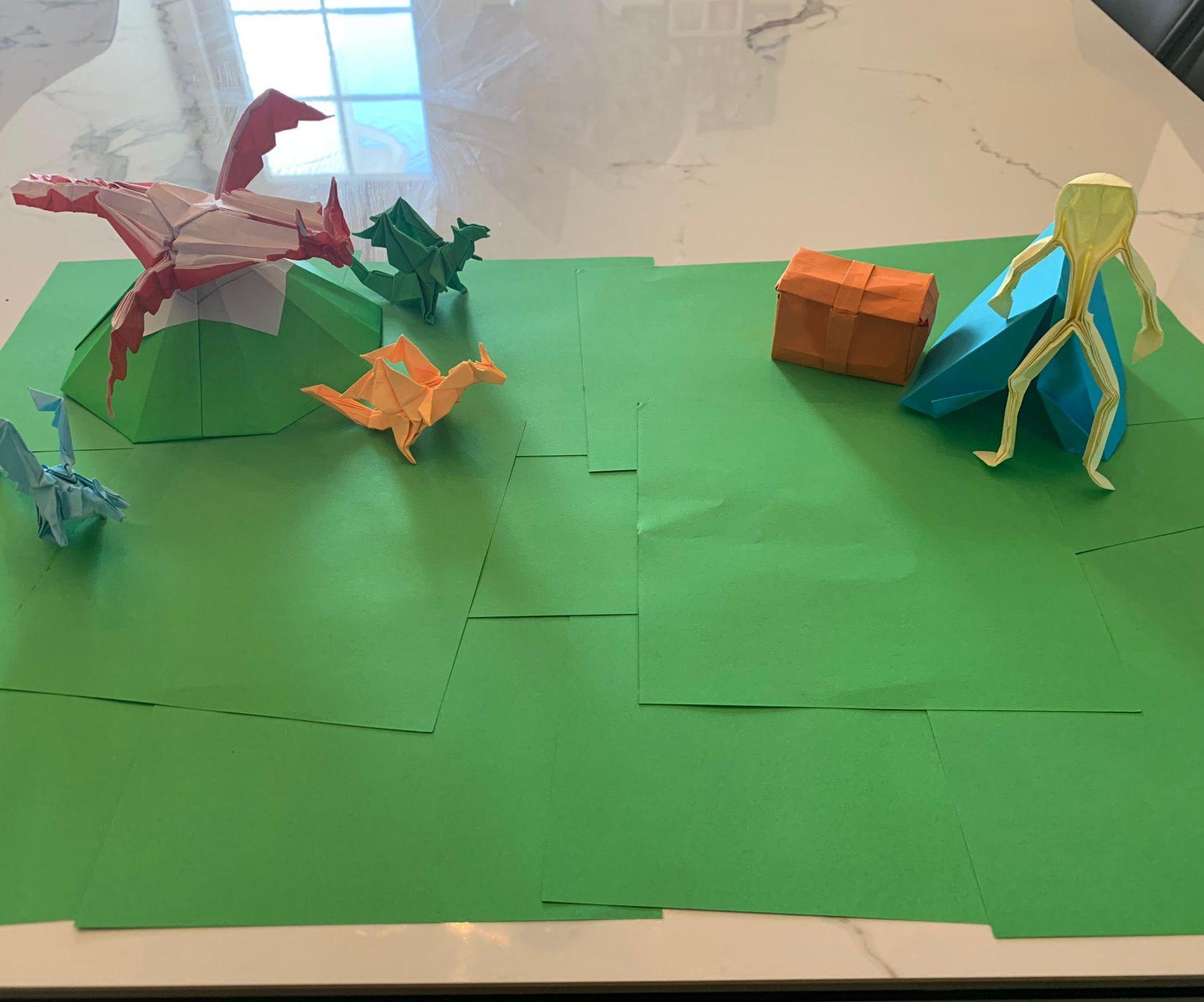 Origami Adventure! (Dragons, Man, Chest, Mountain, & Tent)