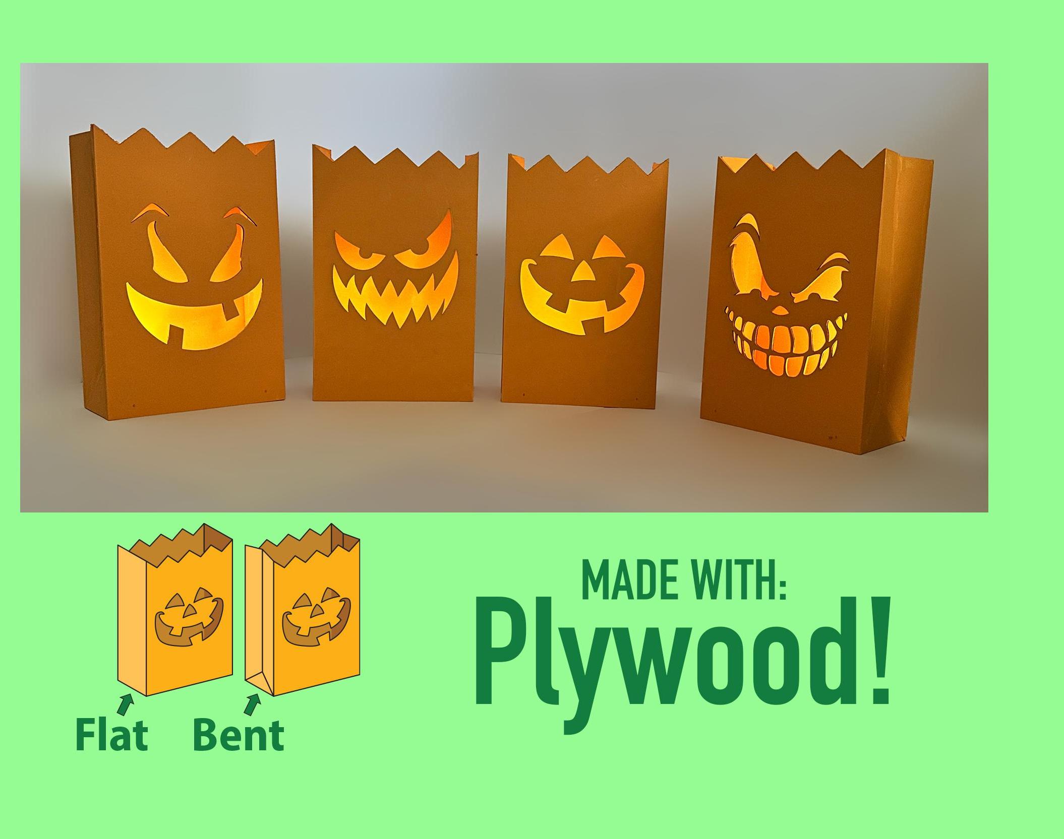 Plywood Jack-O’-Lantern Tea Light Bags (8 Faces Included)