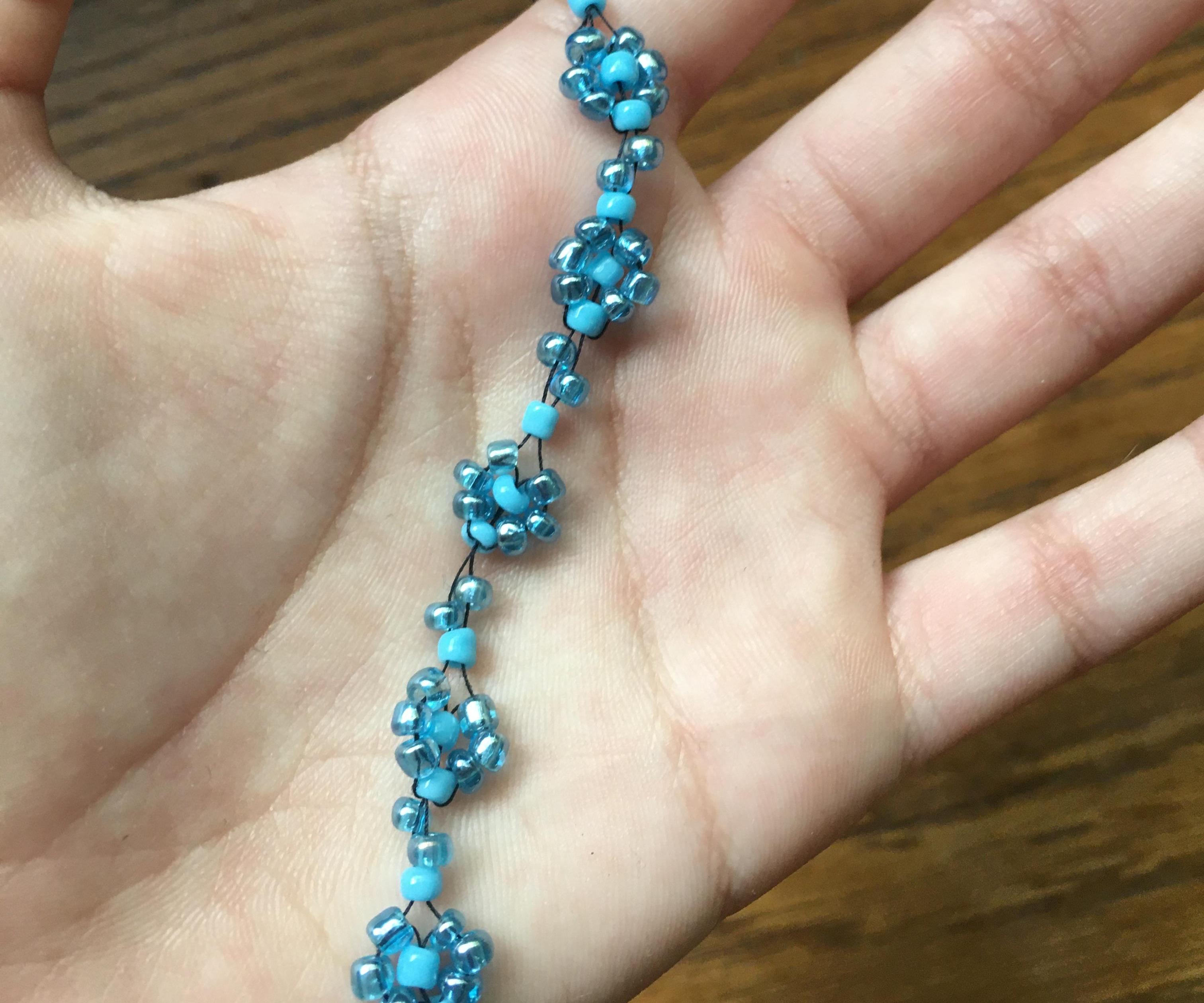 Blue Flower Beaded Bracelet