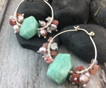 Gemstone-Dangle Wired Hoop Earrings