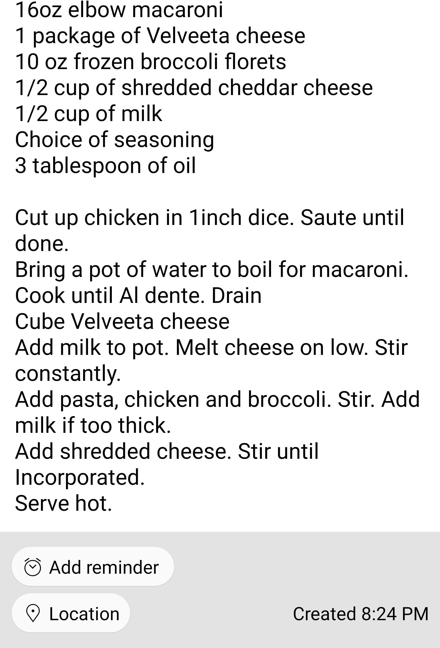 Broccoli Cheese Chicken Macaroni 