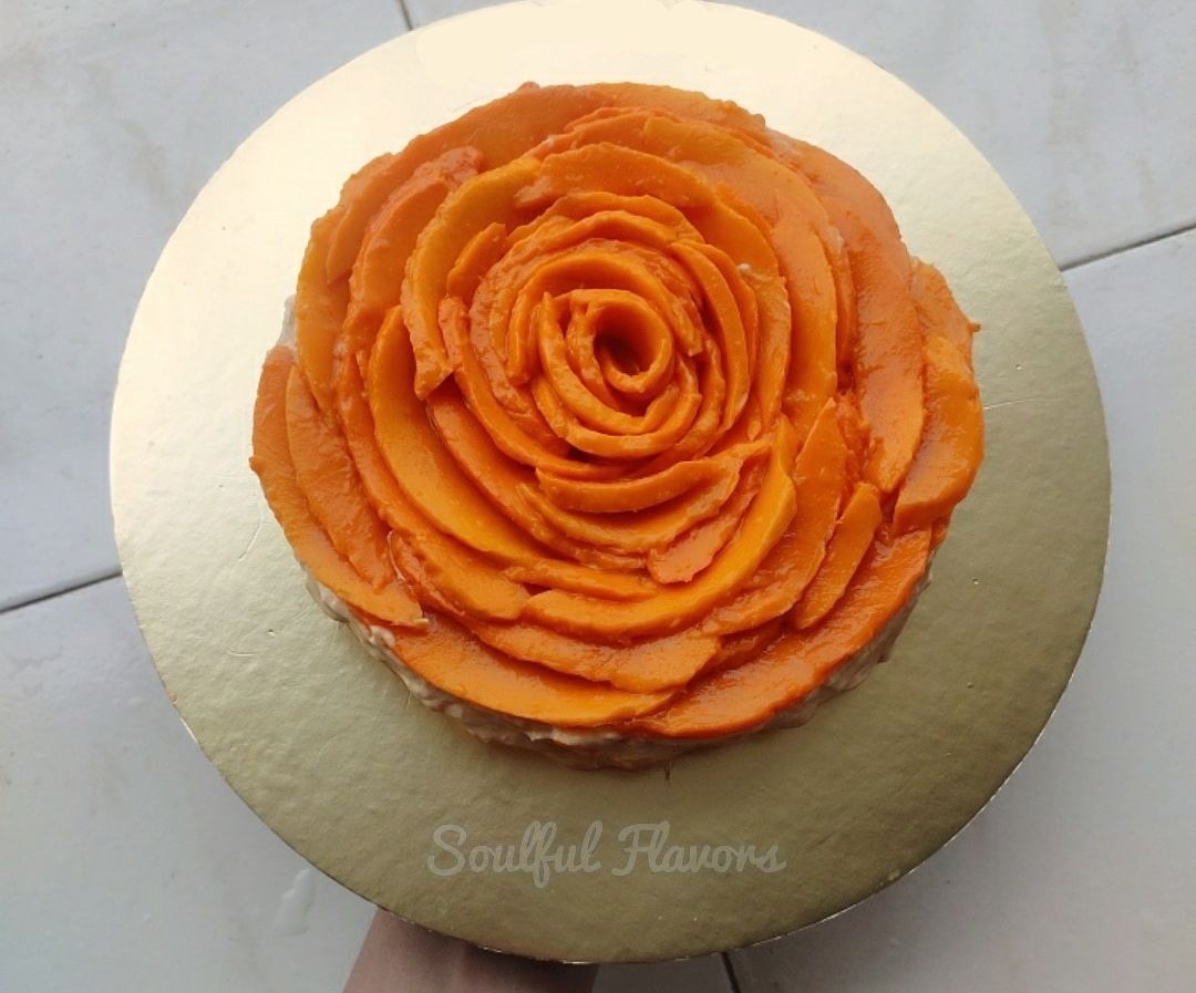 Eggless Mango Rose Cake