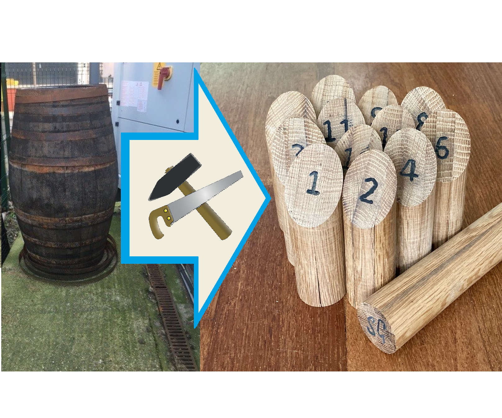 Mölkky Set Made From an Abandoned Barrel 