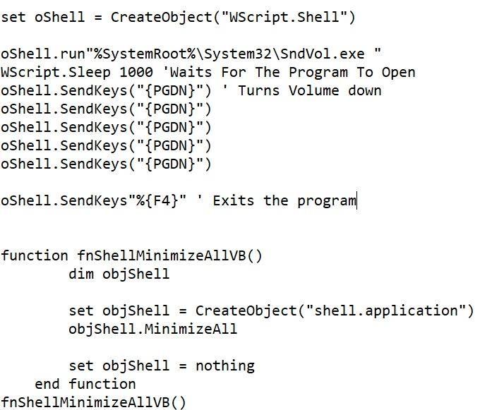 VBS Volume Down and Minimize All Boss Alert!