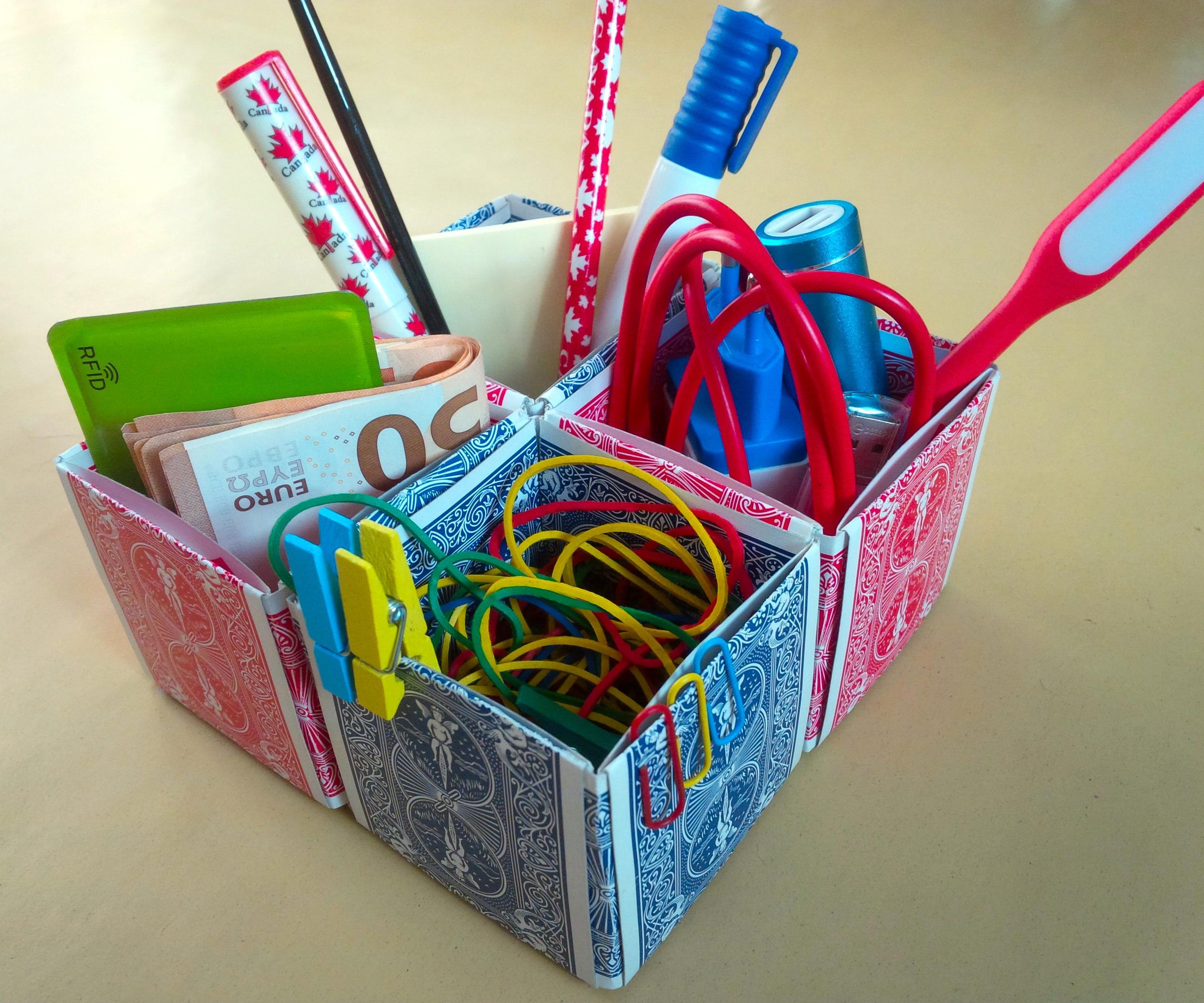 Origami Desktop Organizer From Playing Cards