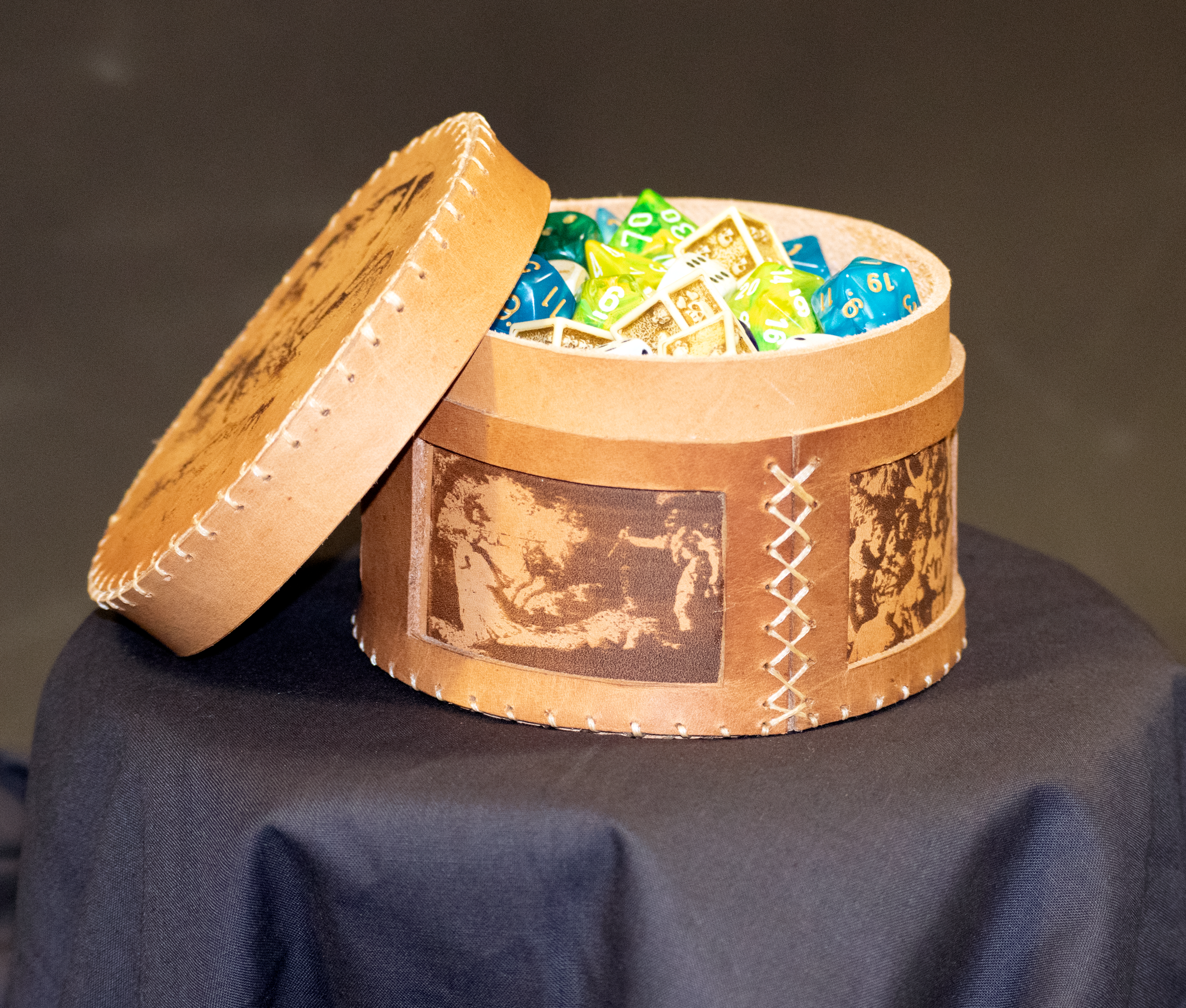 Leather Dice Tub With Greek Myths Engravings