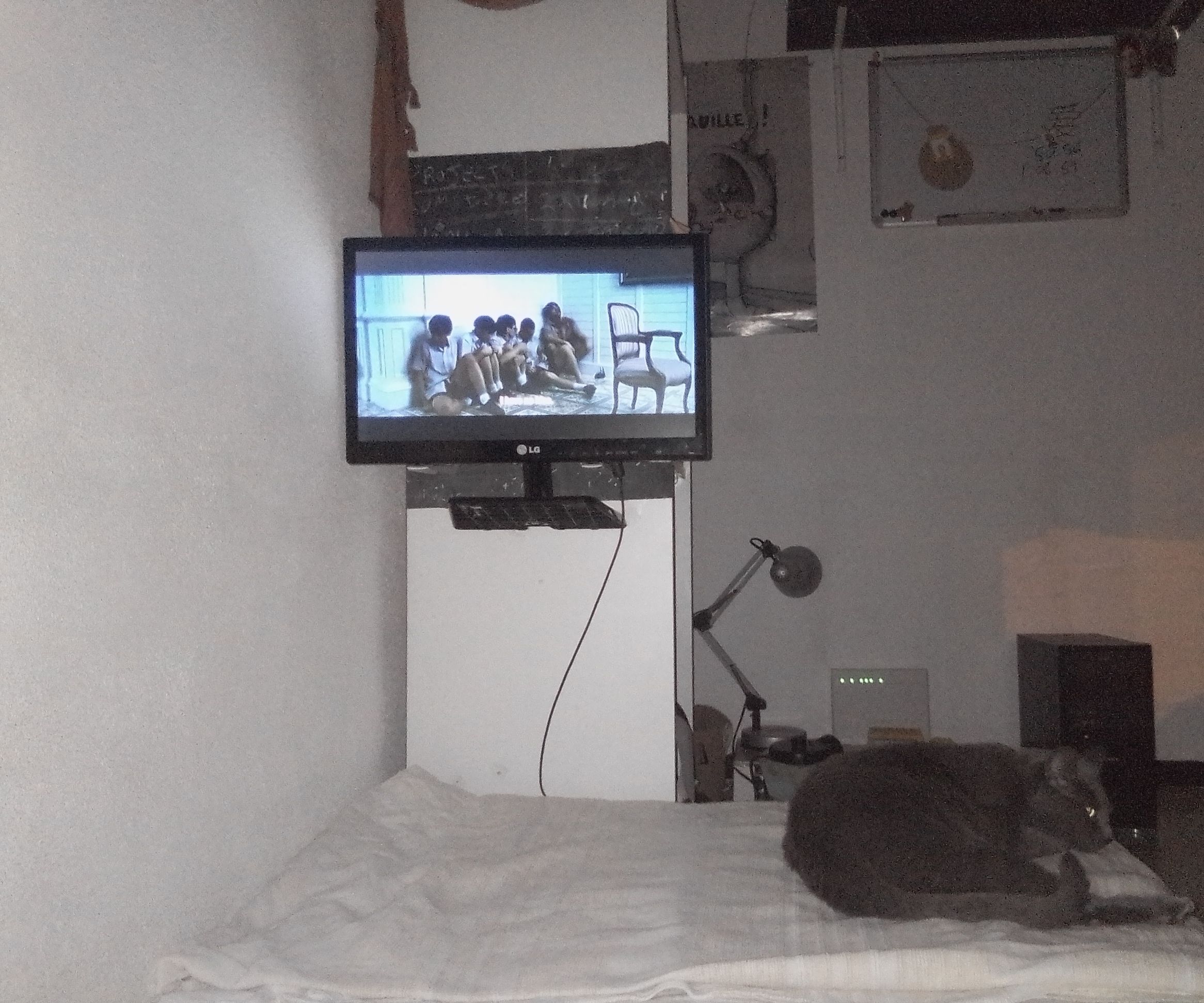 TV Monitor Mounted on Wood in My Room.