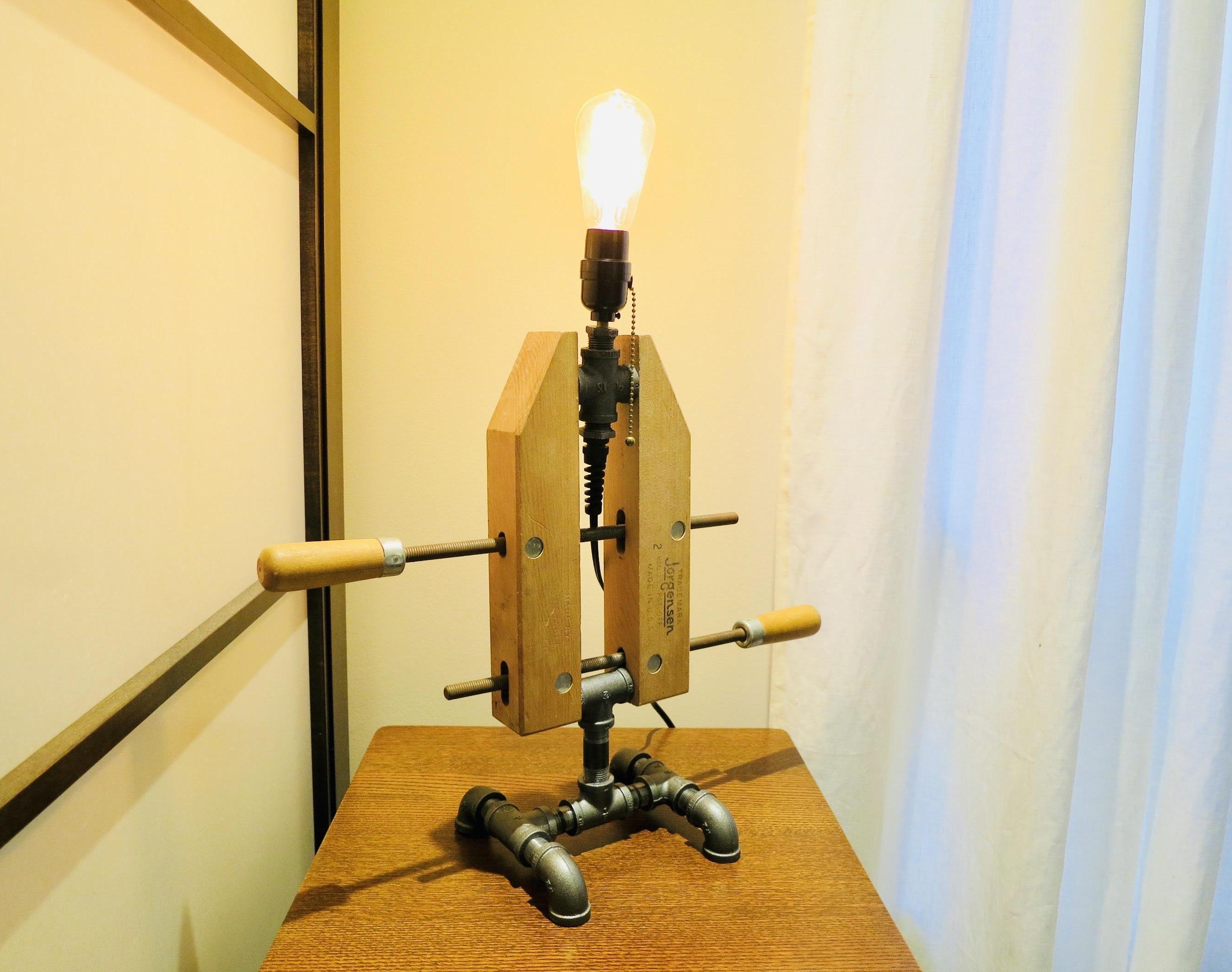 Wood Clamp Pipe Lamp