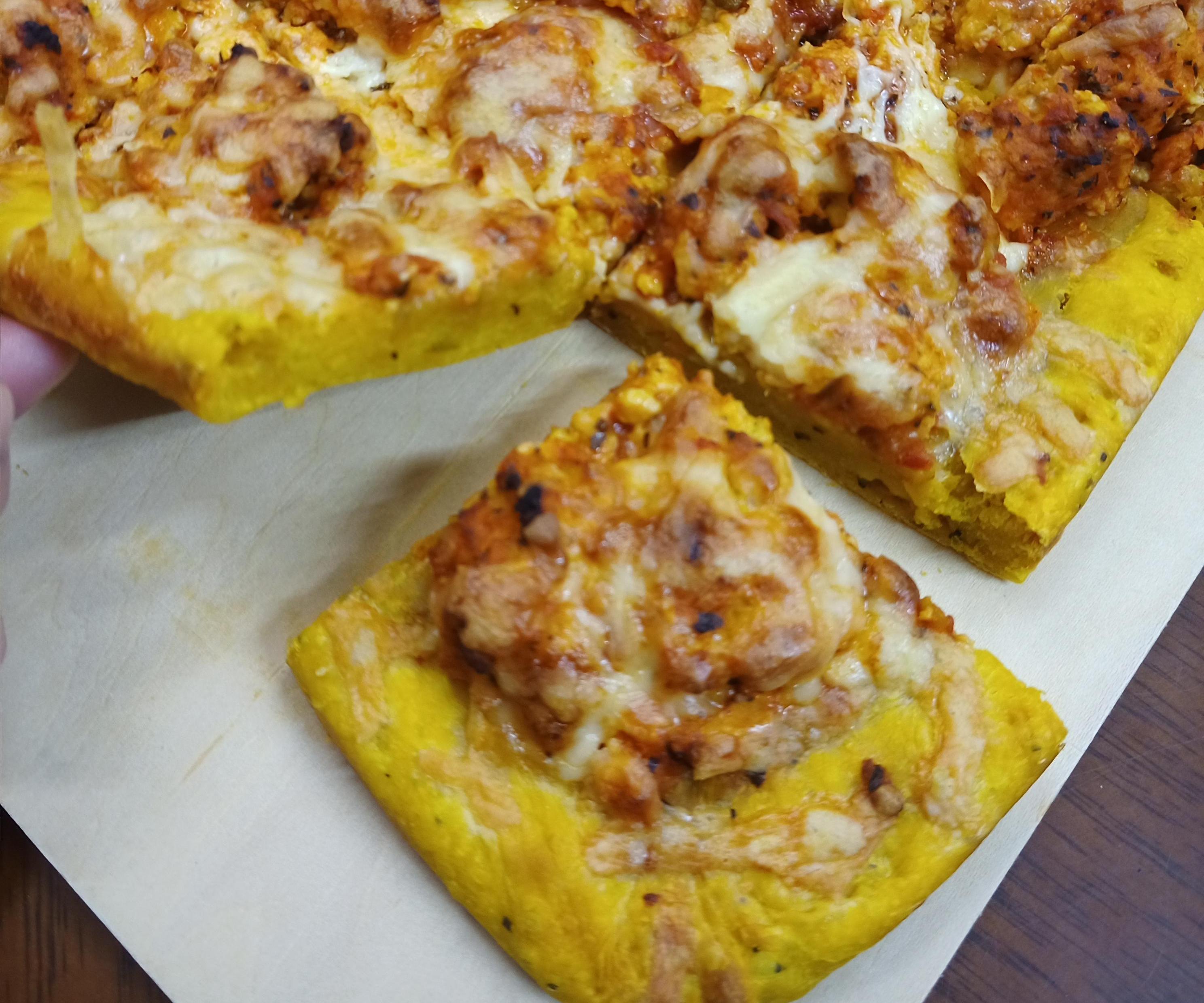 Pumpkin Pizza With Pumpkin Chicken Meatballs!