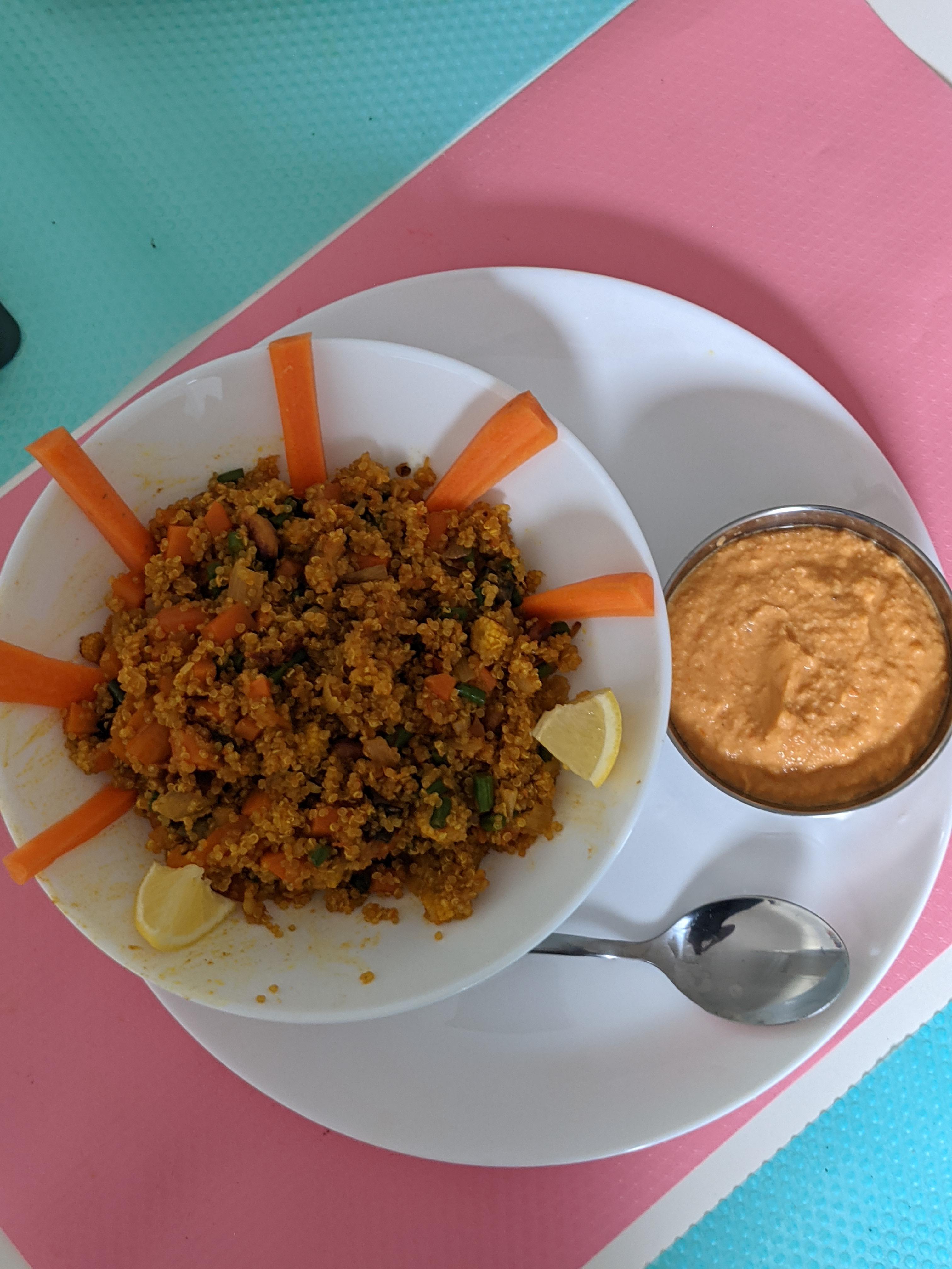 Quinoa Bowl(Baby Corn, Carrot, Beans, Tomato Puree and Cashew Nuts)