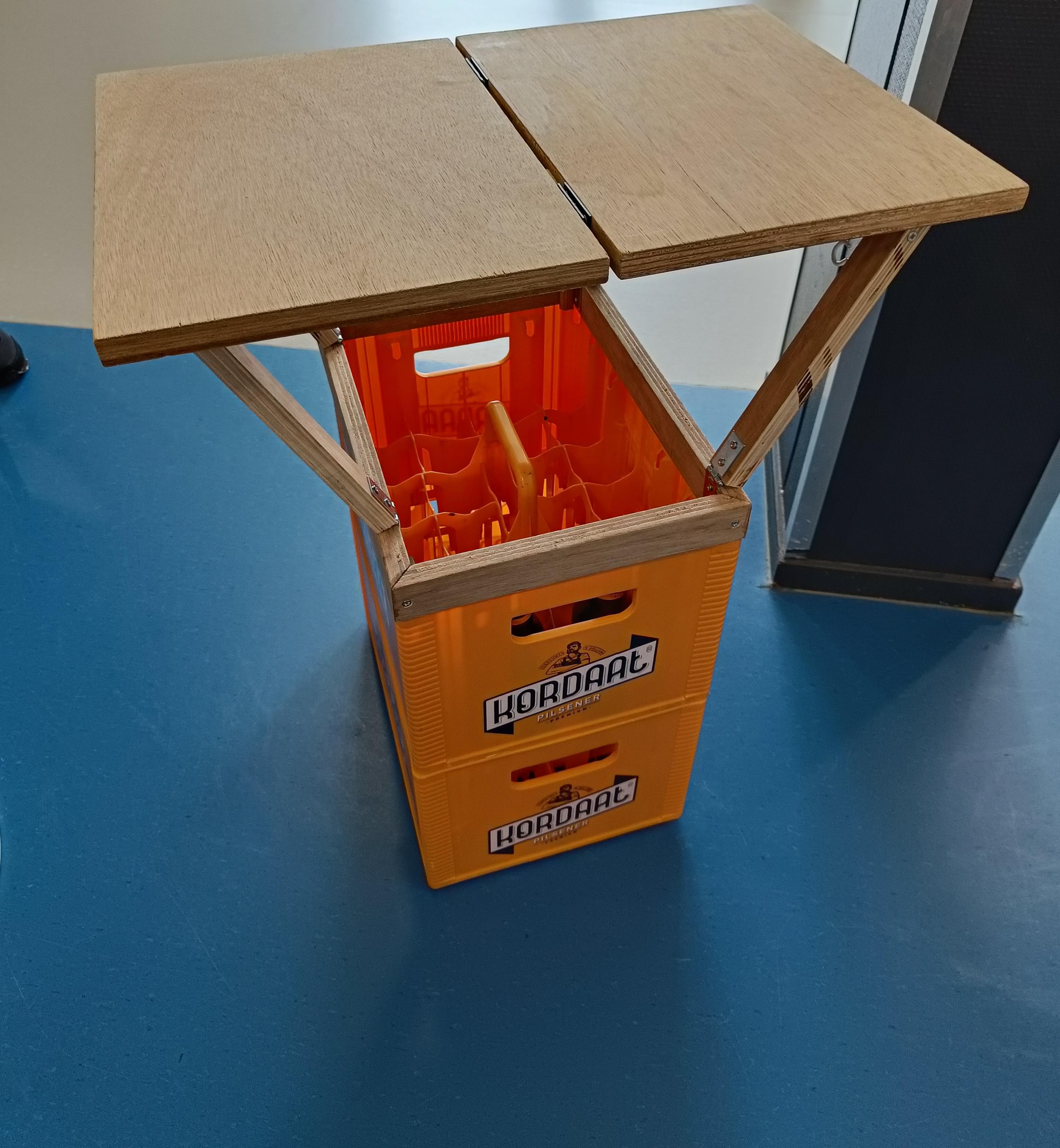 Foldable Table on Top of Beer Crate